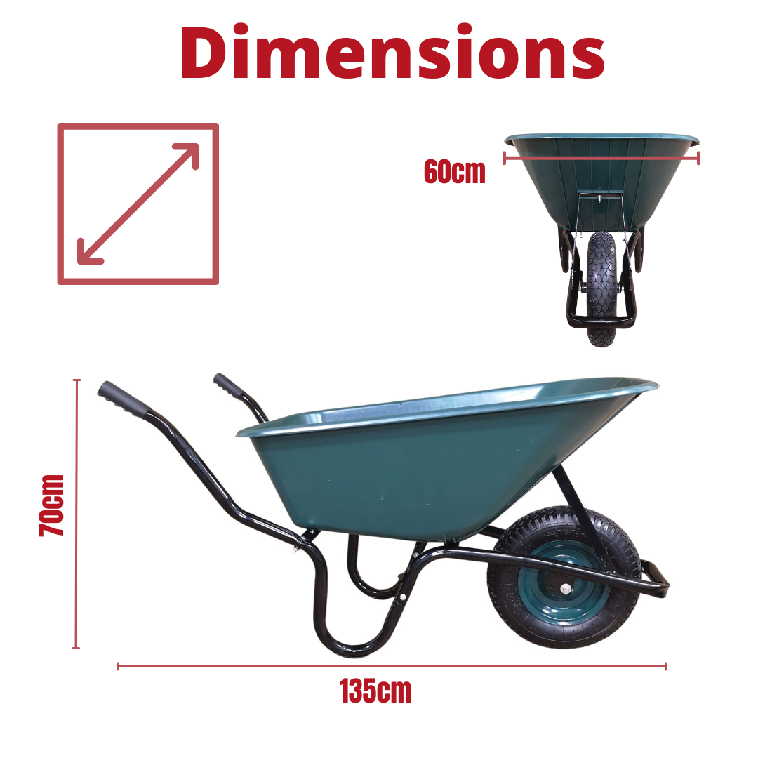 110 Litre 150kg Capacity Heavy Duty Outdoor Pneumatic Plastic Garden Wheelbarrow in Green