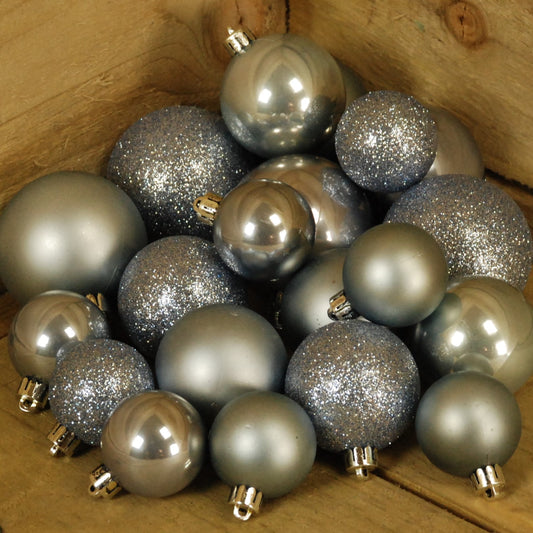 30pcs Assorted Shatterproof Baubles Christmas Decoration in Steel Blue 1619