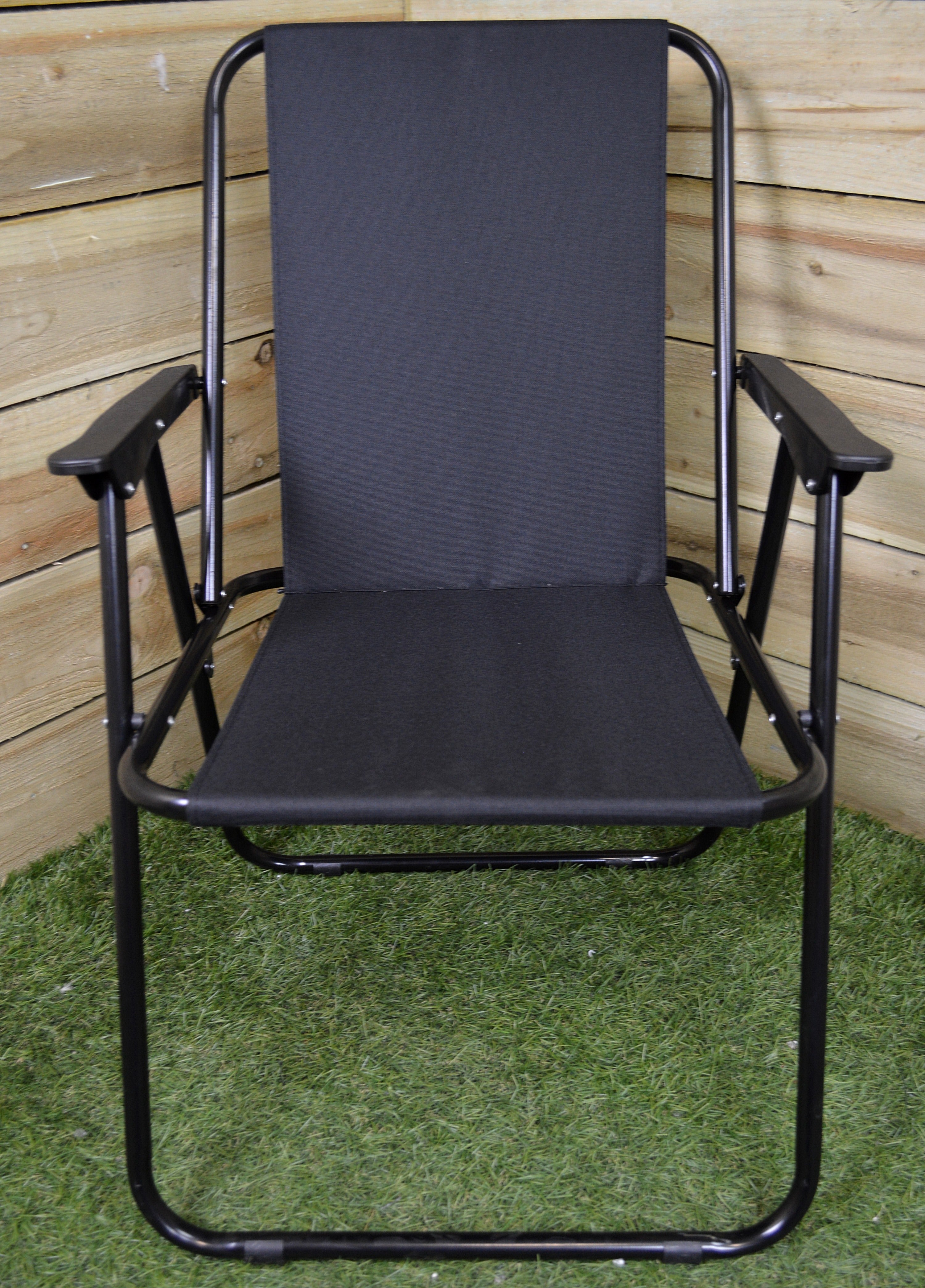 Black Folding Canvas Camping / Festival / Outdoor Chair with Plastic Arm Rests