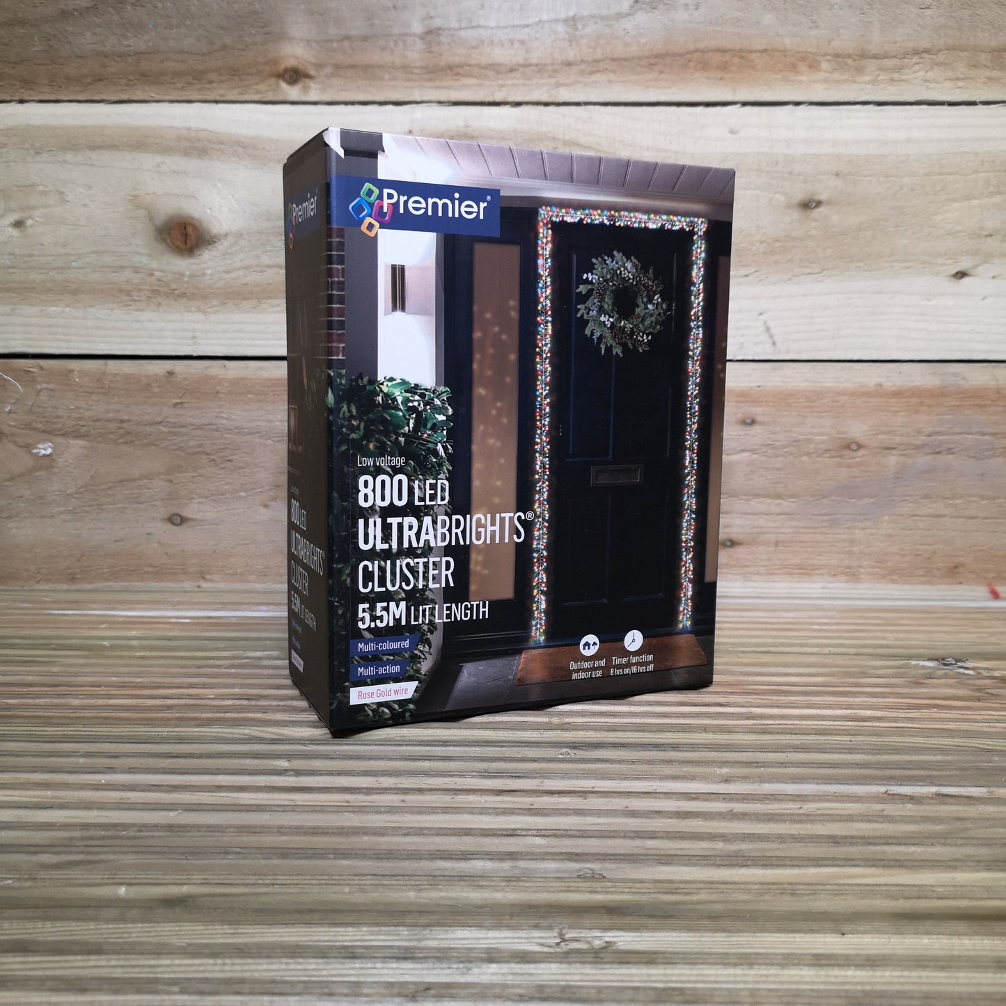 800 LED 5.5m Premier Christmas Indoor Outdoor Multifunction Wire Cluster Lights with Timer in Multicoloured