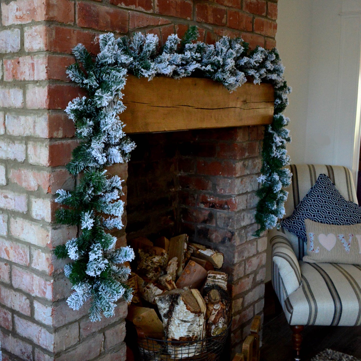 Premier 2.7m Snow Flocked Pine Christmas Garland with Glitter Finish