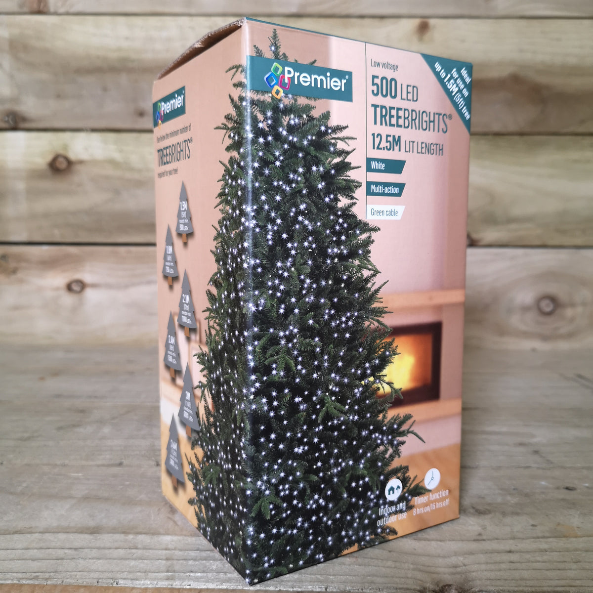 500 LED 12.5m Premier TreeBrights Indoor Outdoor Christmas Multi Function Mains Operated String Lights with Timer in Cool White