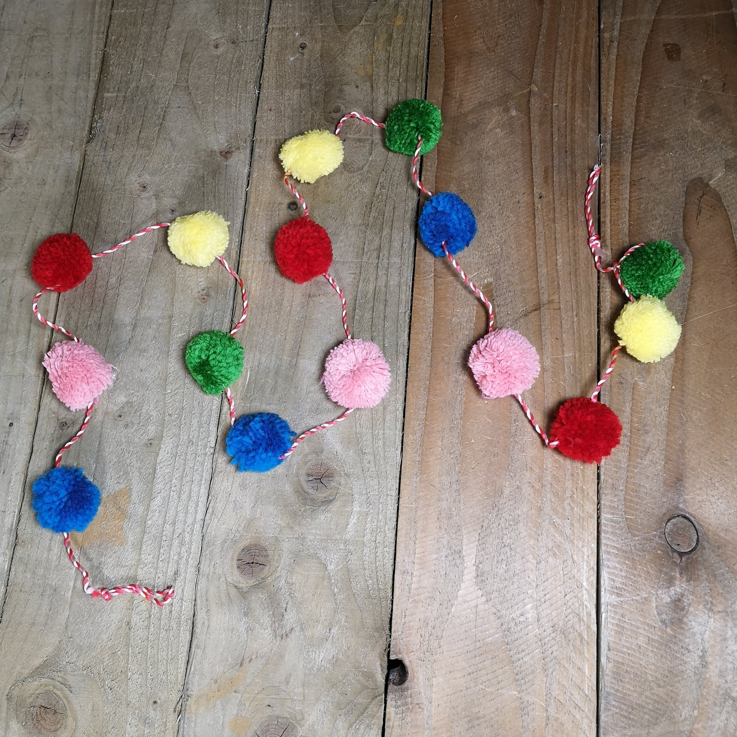 1.8m Woolly Pink Blue Green Red Yellow Christmas Tree Pom Pom Garland