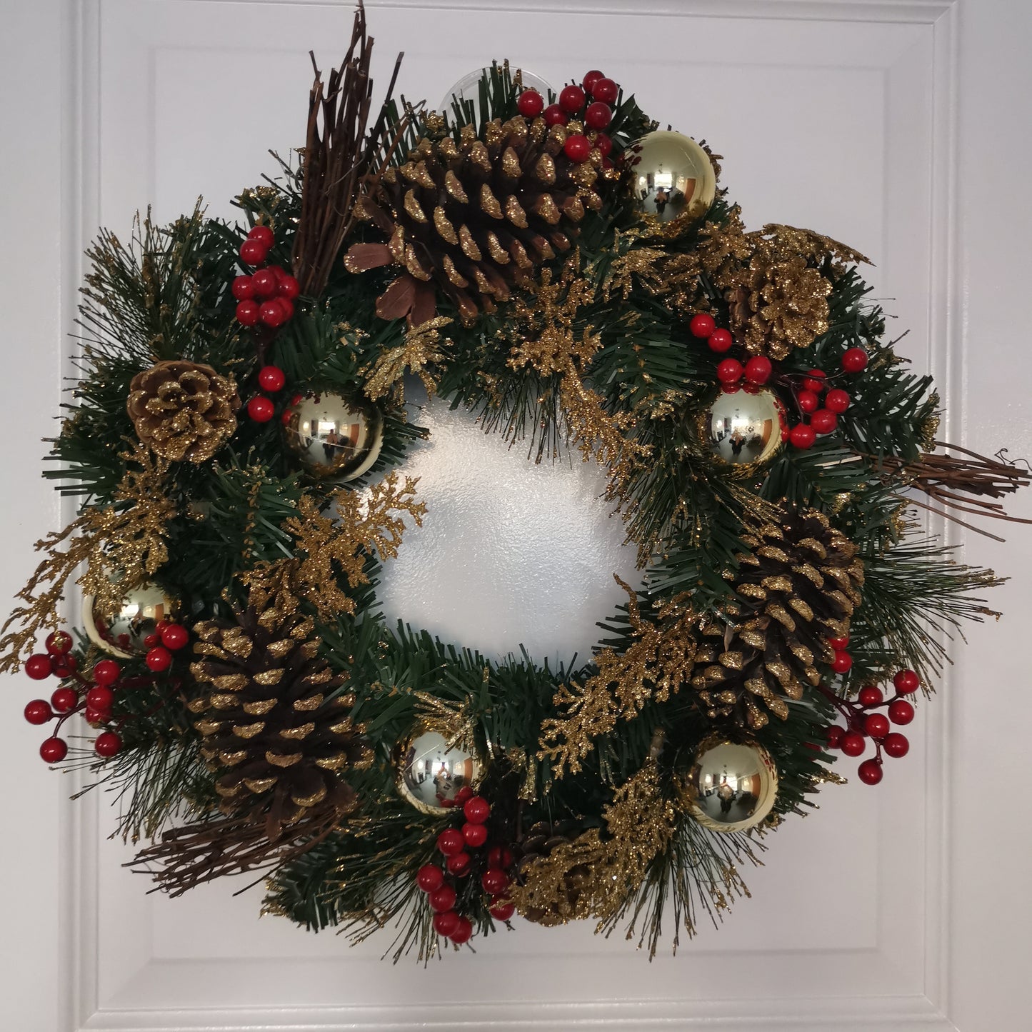 40cm Gold Dressed Christmas Wreath, Baubles, Pinecones and Berries