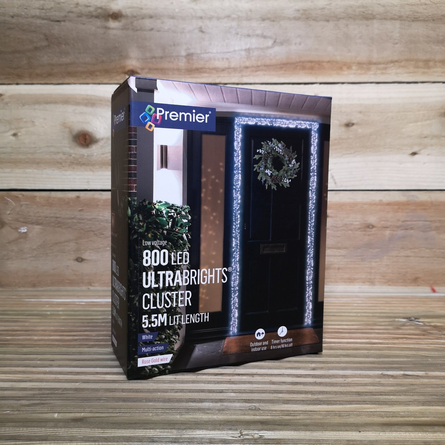 800 LED 5.5m Premier Christmas Indoor Outdoor Multifunction Wire Cluster Lights with Timer in Cool White