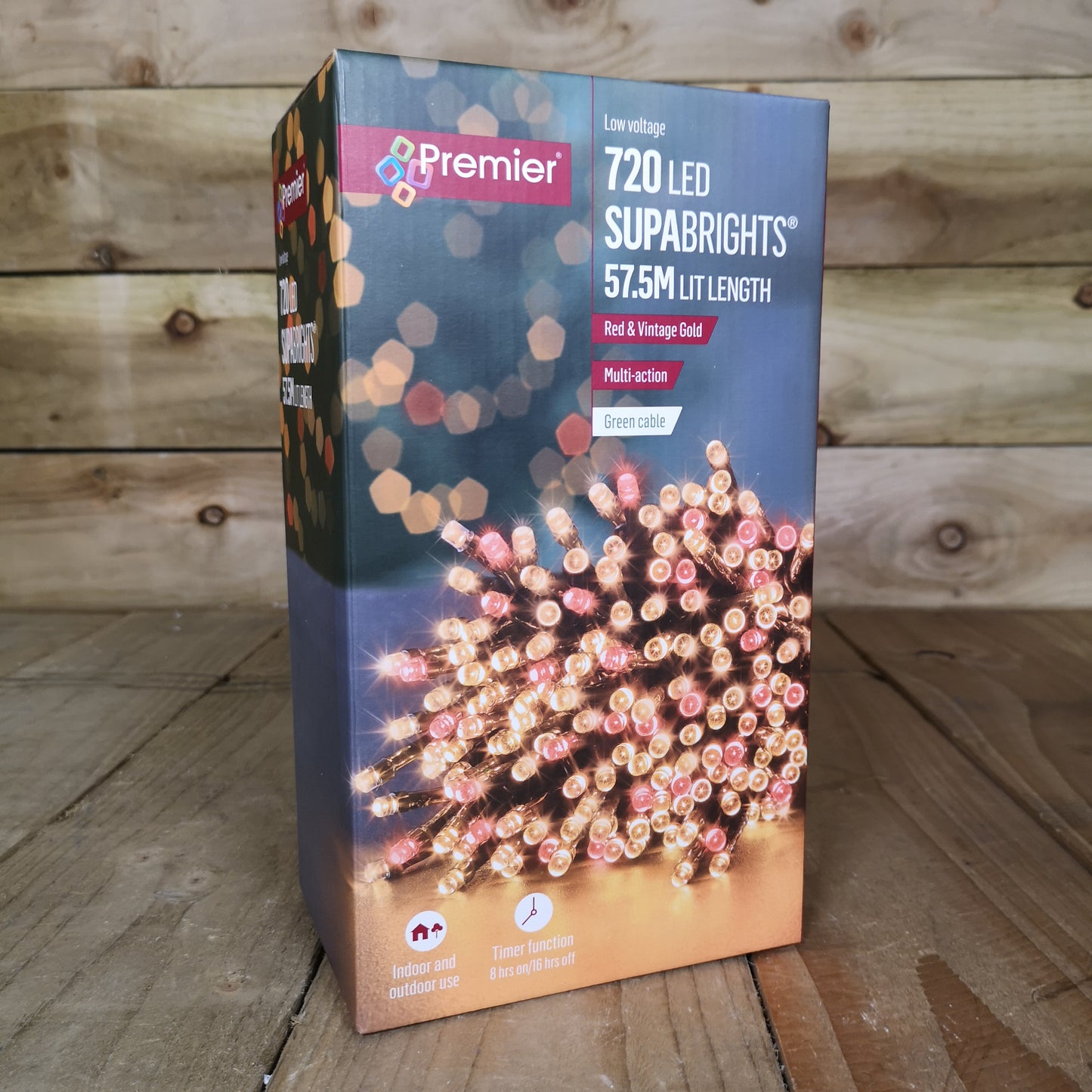 720 LED 57.5m Premier SupaBrights Indoor Outdoor Christmas Multi Function Mains Operated String Lights with Timer in Red & Vintage Gold