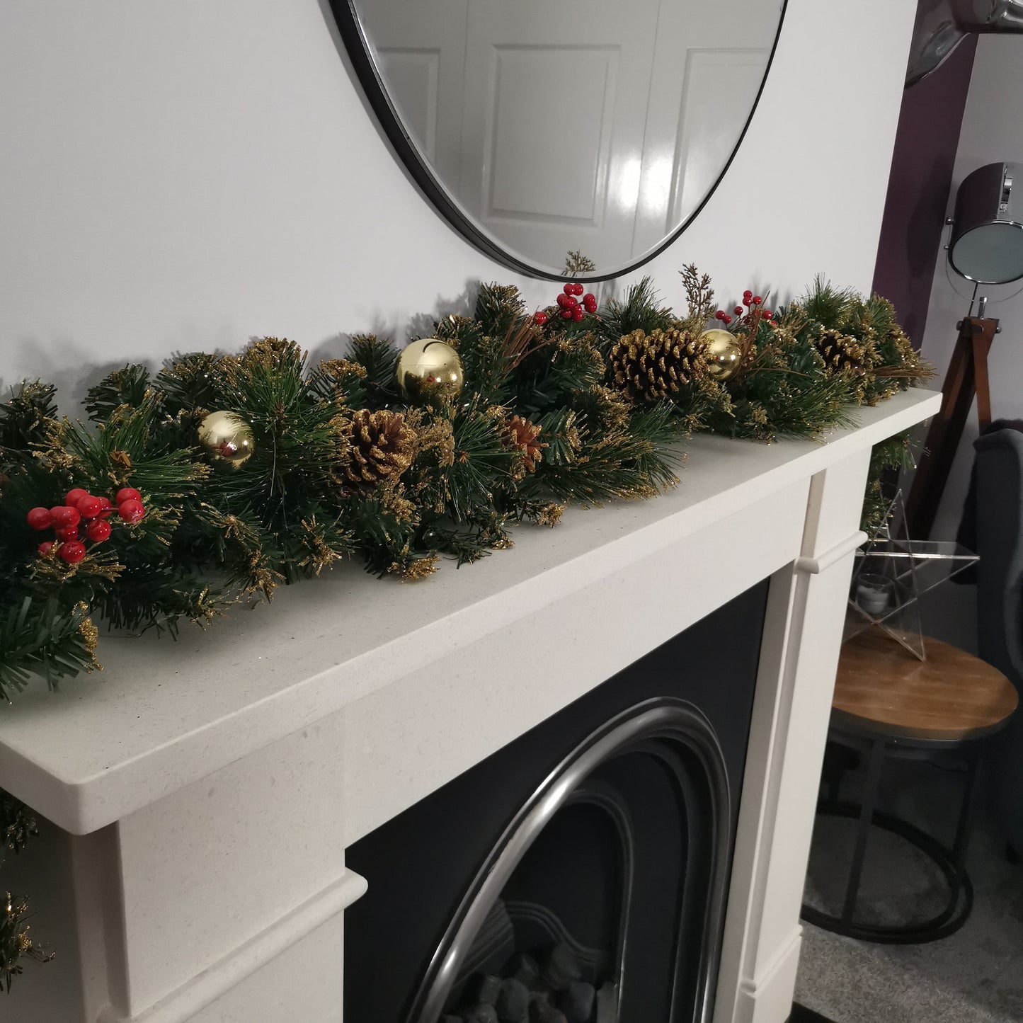 180cm (6ft) Premier Gold Dressed Christmas Garland With Berries Pinescones And Gold Baubles