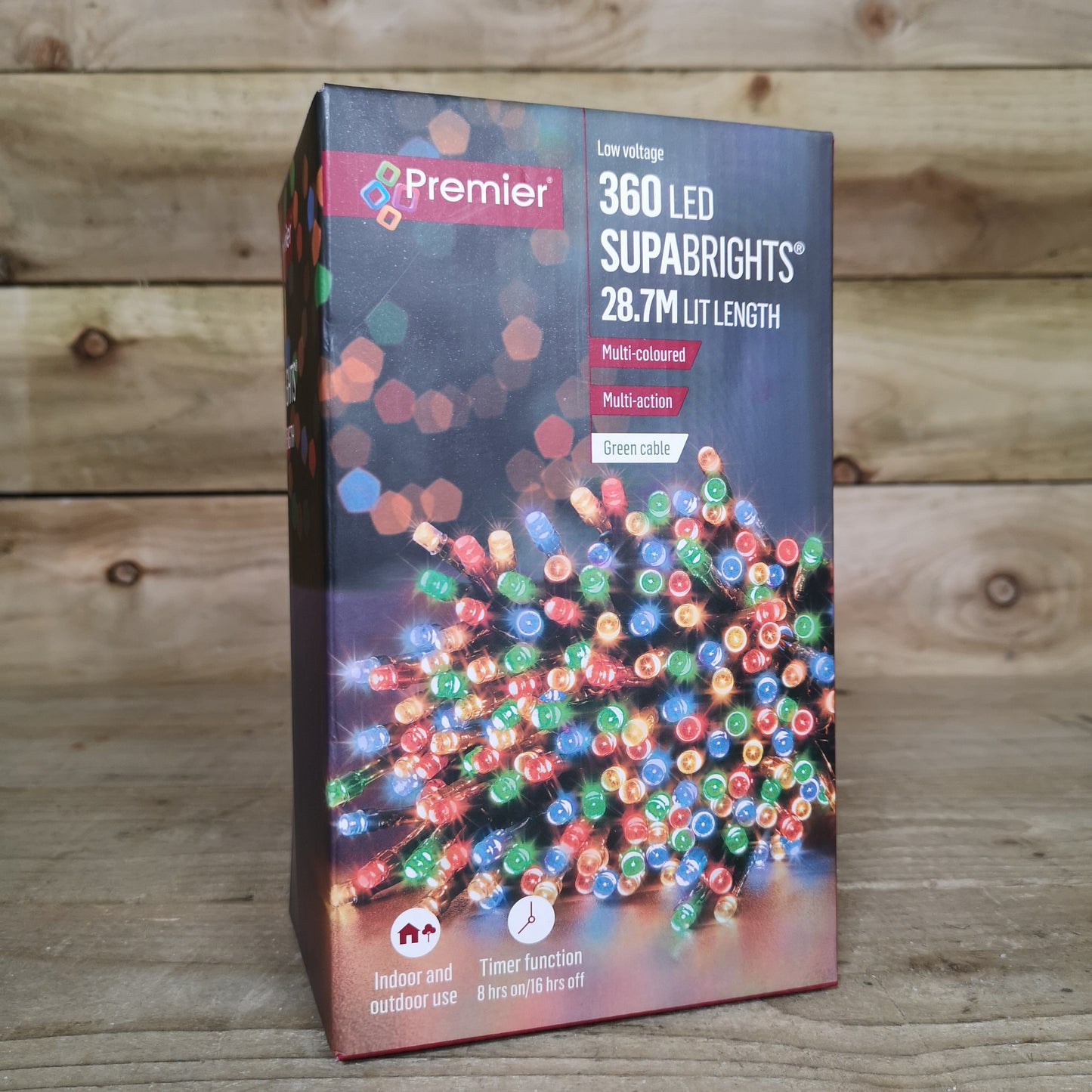 360 LED 28.7m Premier SupaBrights Indoor Outdoor Christmas Multi Function Mains Operated String Lights with Timer in Multicoloured