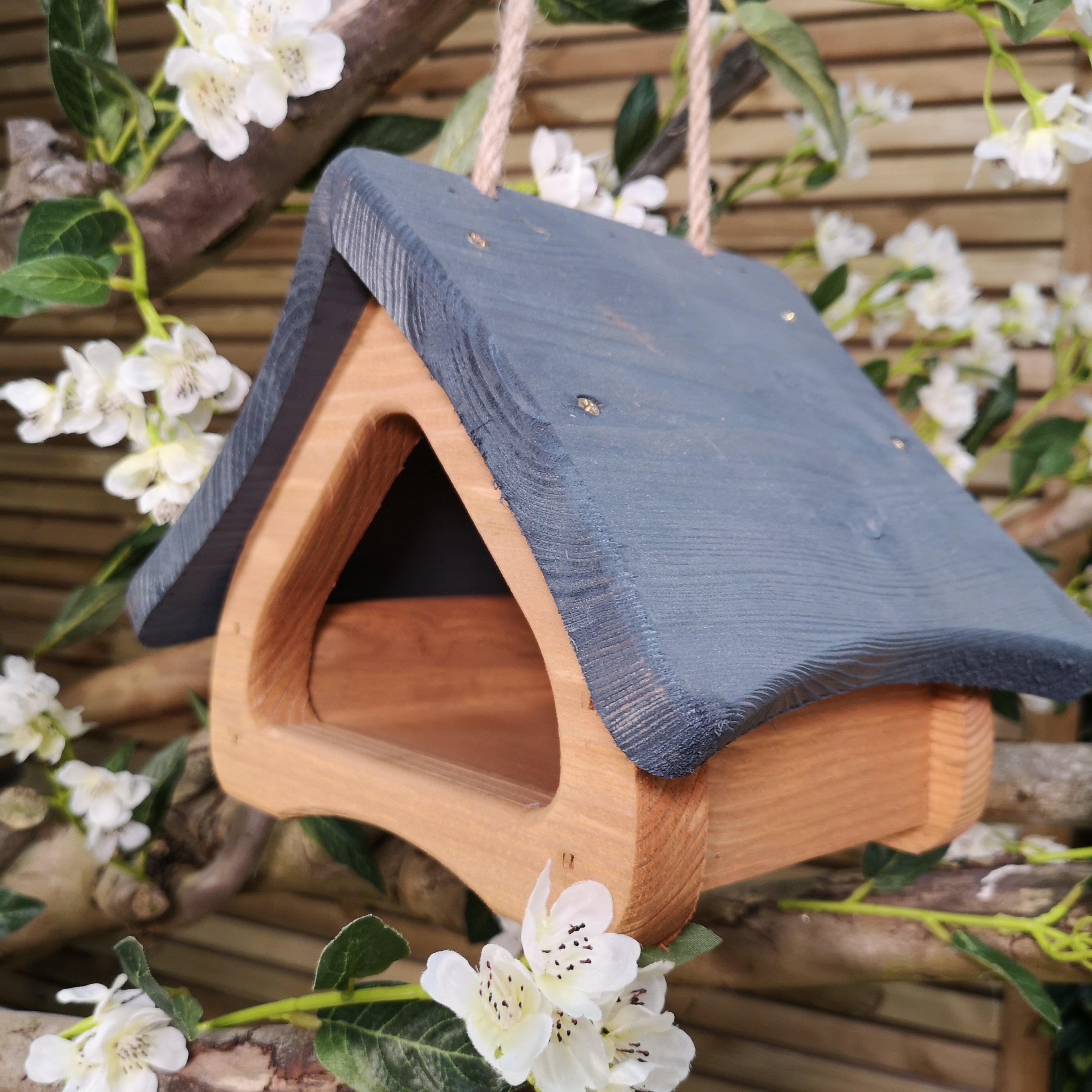 Faraway Modern Wooden Garden Wild Bird Hanging Easy Fill Seed Feeder Table with Grey Roof
