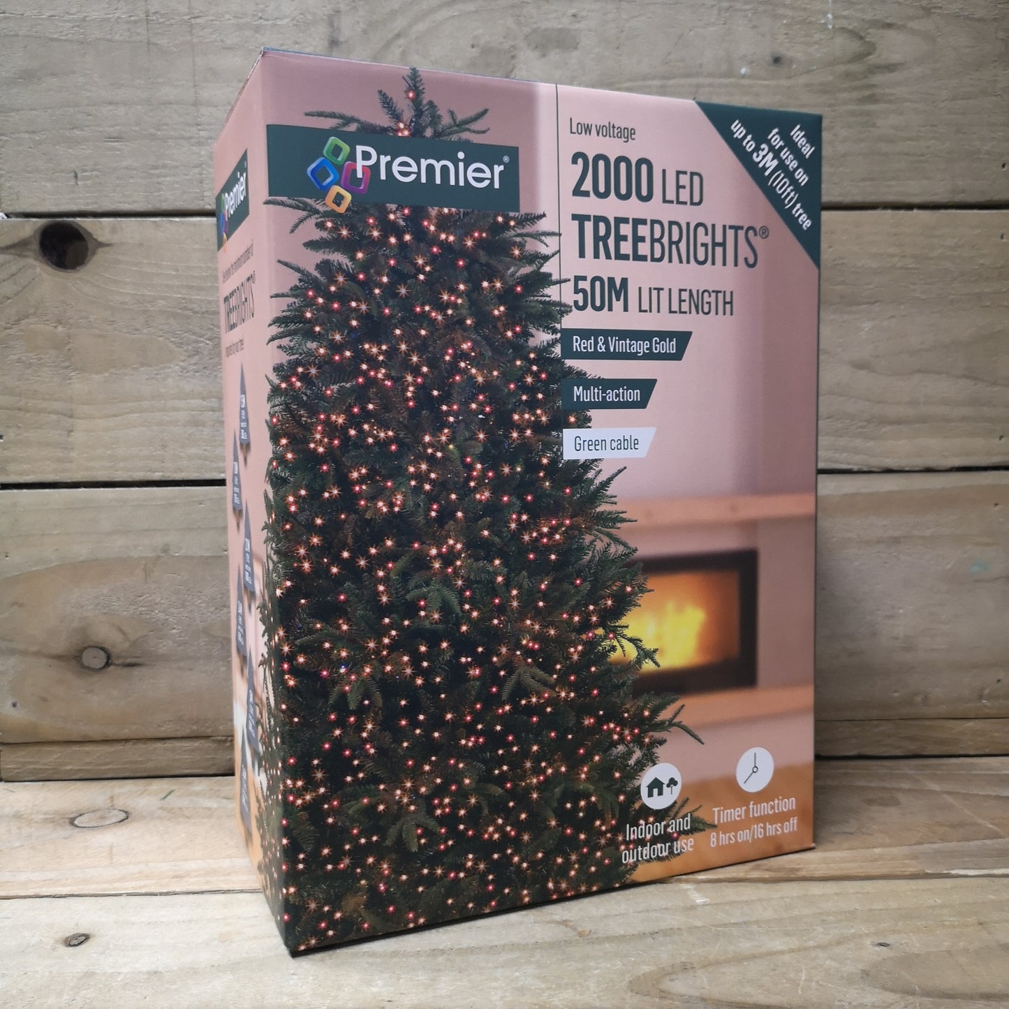 2000 LED 50m Premier TreeBrights Indoor Outdoor Christmas Multi Function Mains Operated String Lights with Timer in Red & Vintage Gold