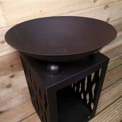 68cm Black Garden Fire Bowl Log Burner with Wood Storage