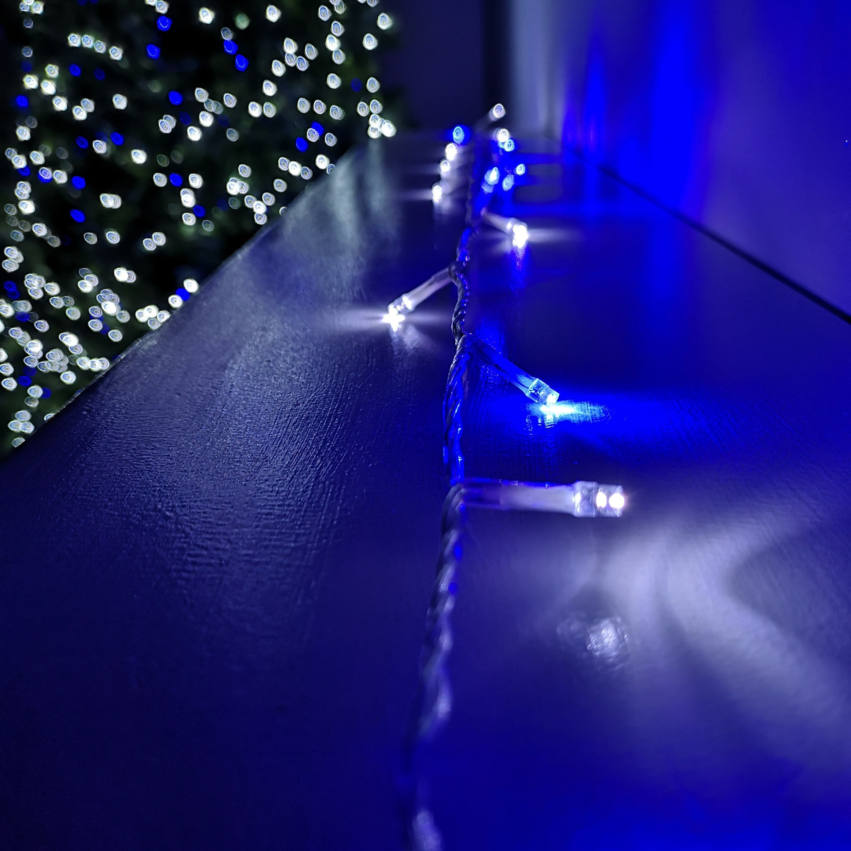 16m 200 LED Outdoor Christmas Lights Blue & on Clear Wire