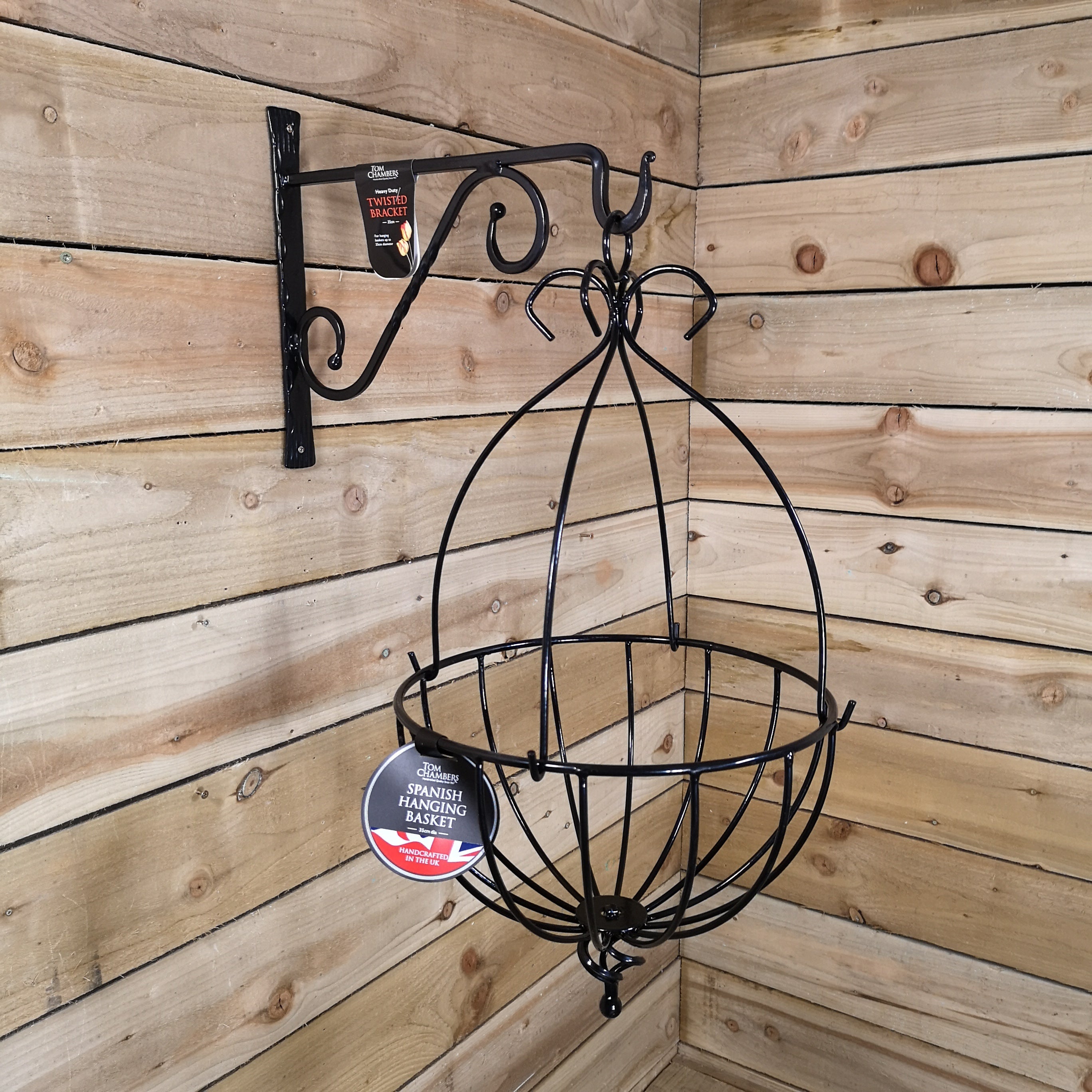 Tom Chambers Black Metal Spanish Garden Flower Wall Hanging Basket