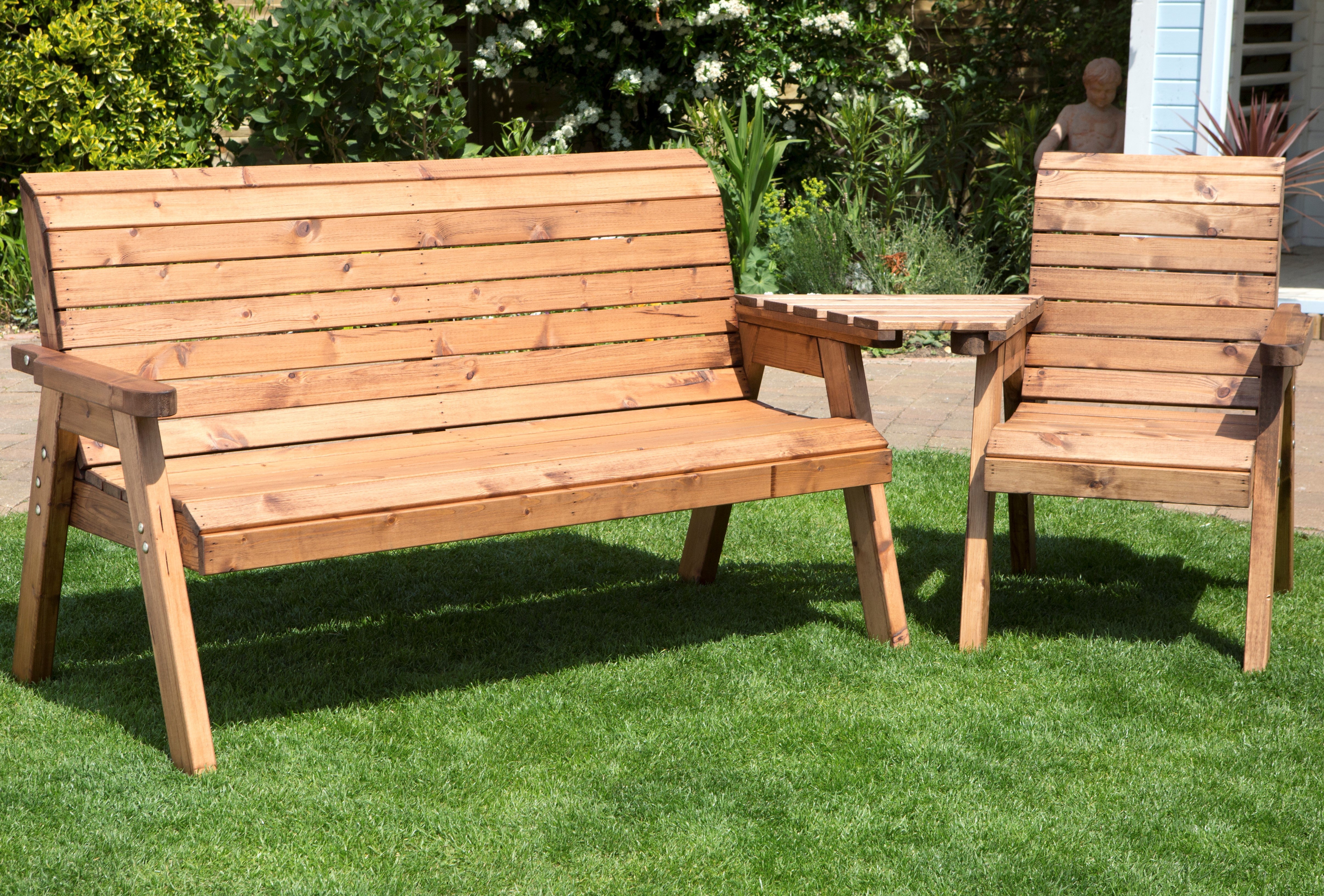 Hand Made 4 Seater Chunky Rustic Wooden Garden Furniture Companion Set tray