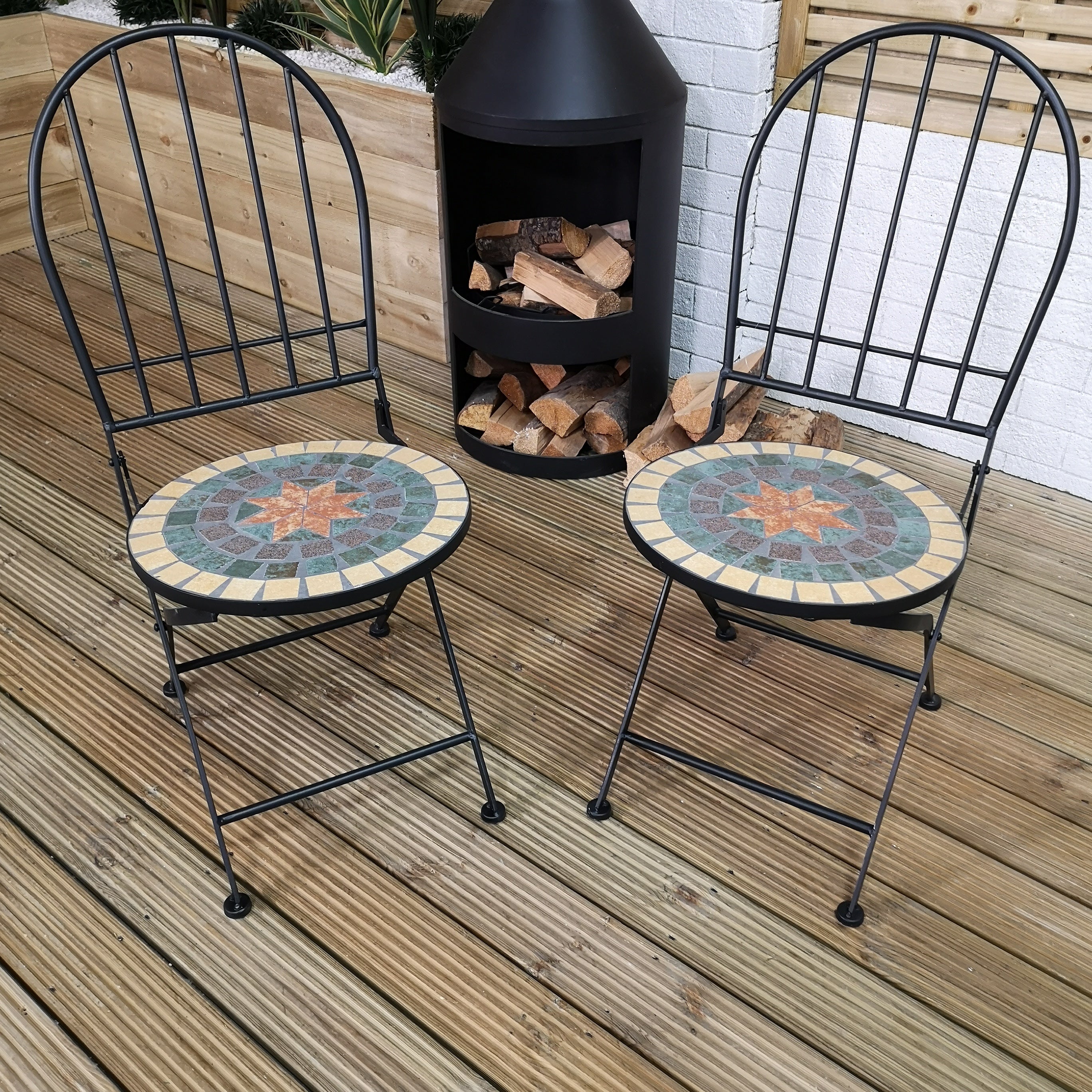 Set of 2 Outdoor Black Metal Bistro Chairs for Garden Patio Balcony