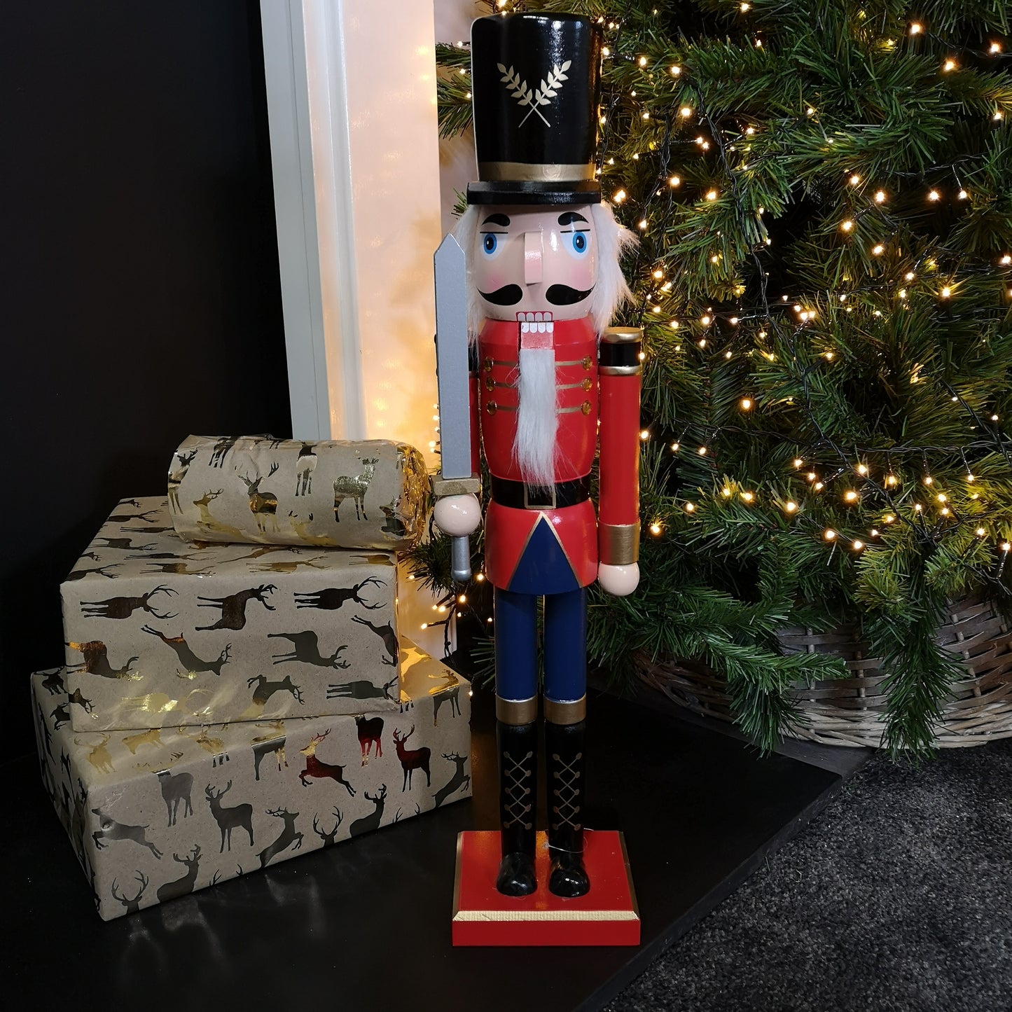 60cm Traditional Wooden Christmas Nutcracker Soldier Decoration with Red Body