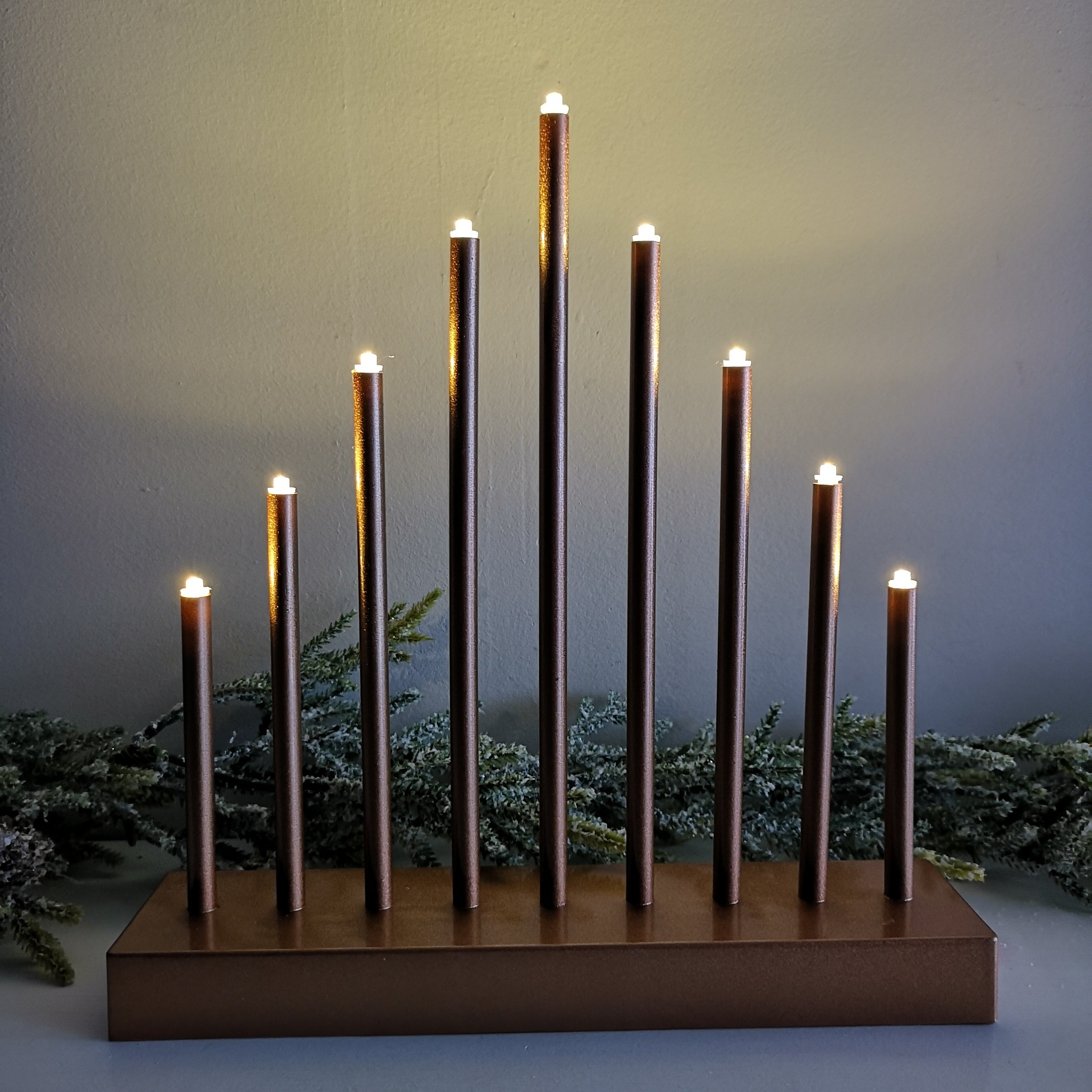 25cm Premier Christmas Candlebridge with 9 LEDs in Rose Gold Battery Operated with Timer