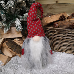 Large Festive 52cm Cuddly Gonk Indoor Christmas Decoration - Red Hat Grey Spots