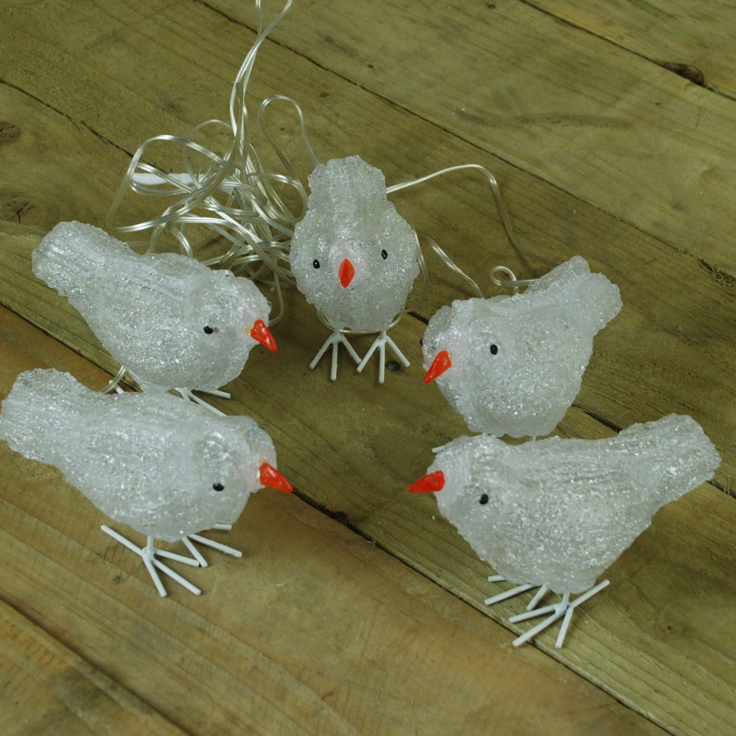 Set of 5 16cm Christmas Acrylic Birds with 30 White LEDs indoor outdoor Decoration