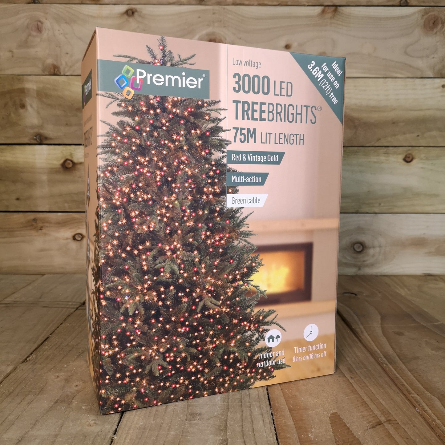 3000 LED 75m Premier TreeBrights Indoor Outdoor Christmas Multi Function Mains Operated String Lights with Timer in Red & Vintage Gold