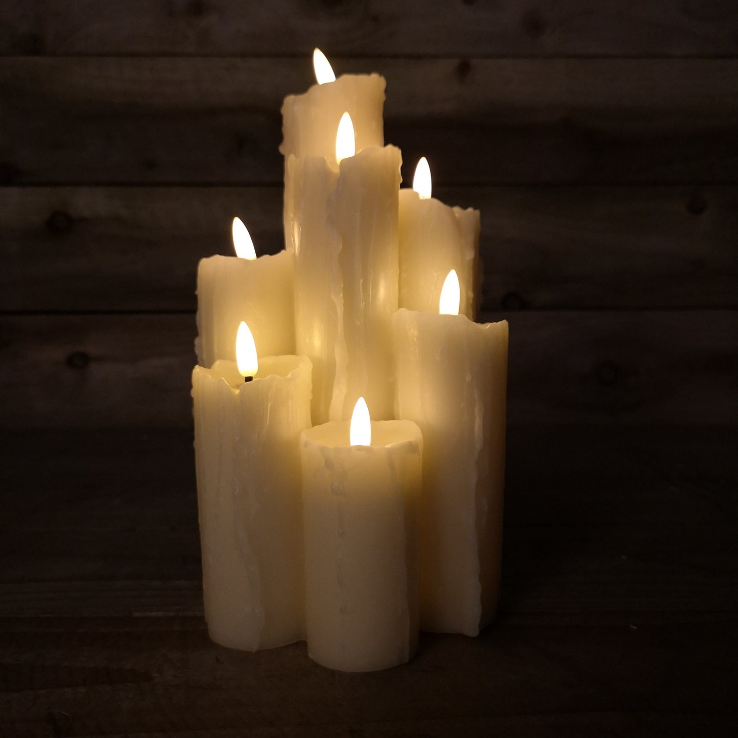 7 Flame Battery Operated Melted Edge Christmas Wax Candle with Timer