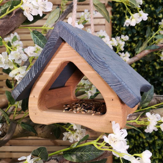 Faraway Modern Wooden Garden Wild Bird Hanging Easy Fill Seed Feeder Table with Grey Roof 2736