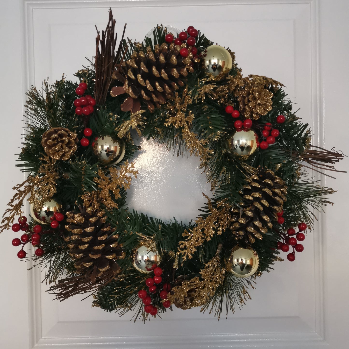 40cm Gold Dressed Christmas Wreath, Baubles, Pinecones and Berries