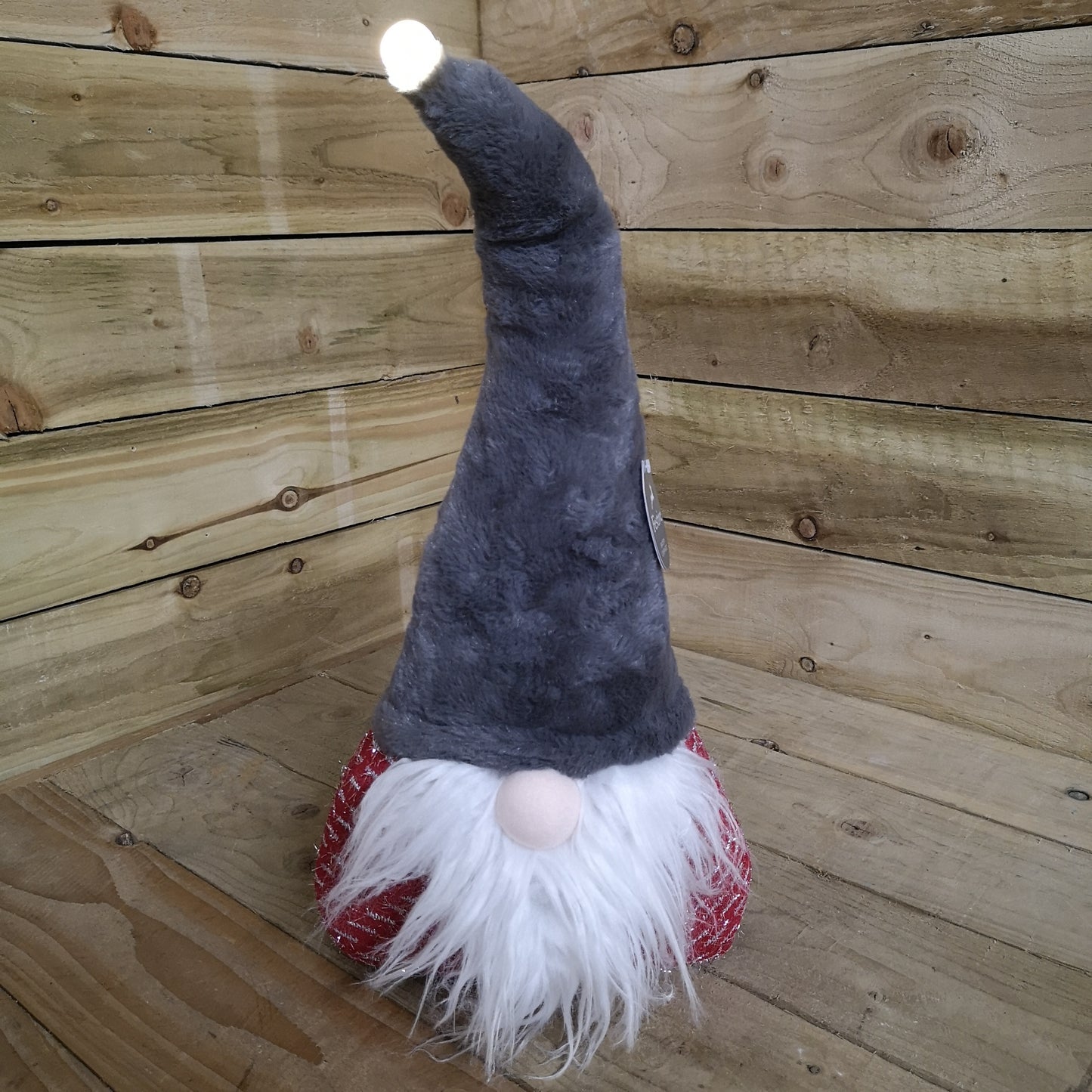60cm Festive Christmas Light Up Lit Gonk with Grey Hat and Red Body