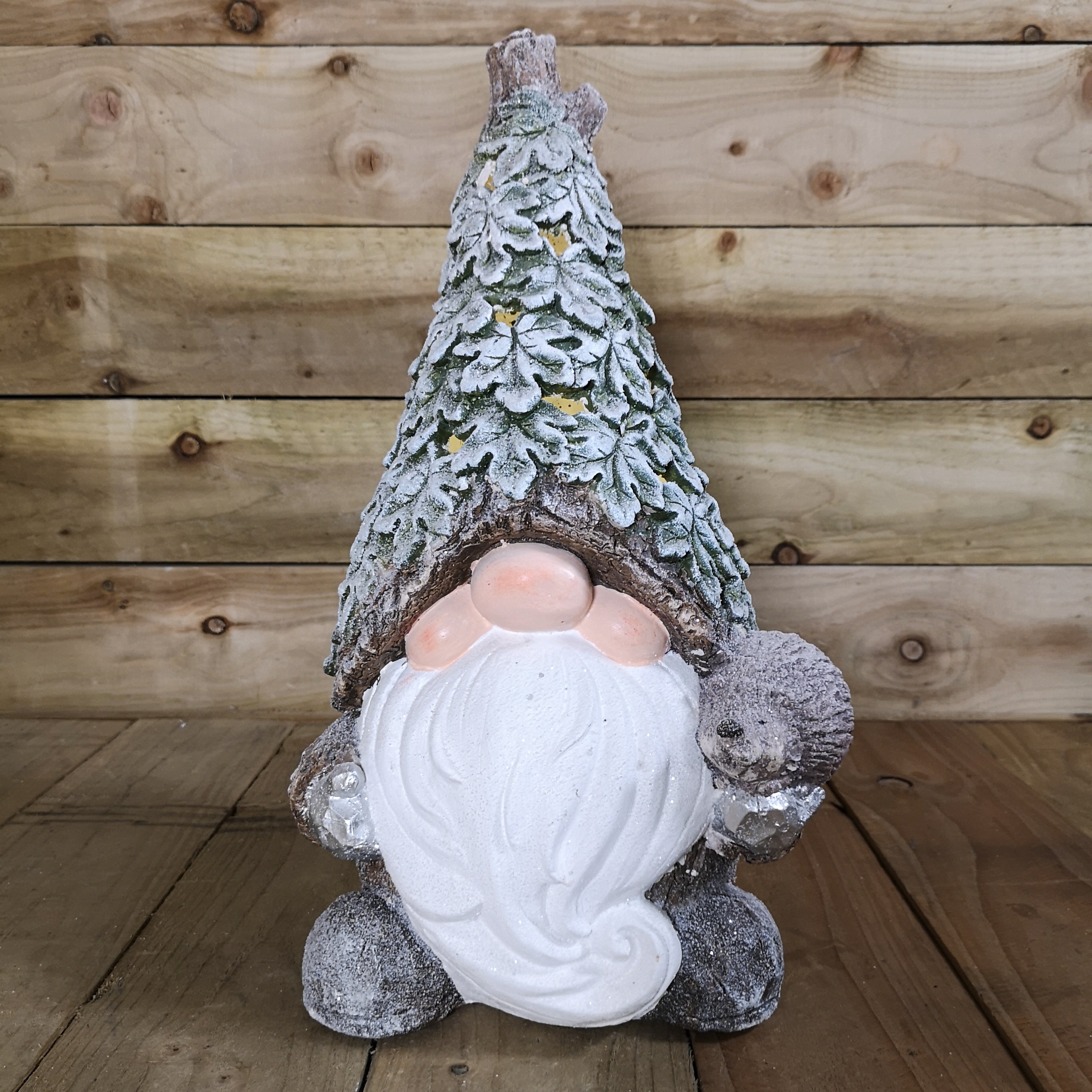 50cm Battery LED Christmas Gnome Ornament with Ivy Leaf Hat in Warm White