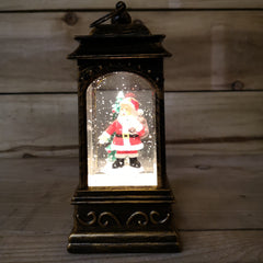 21cm Dual Power Glitter Water Spinner Lantern Christmas Decoration - Santa