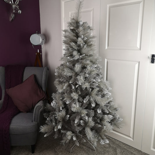 1.8M 6ft Silver Glitter Tip Fir Festive Christmas Tree in Grey PVC with Silver Tipping 2736