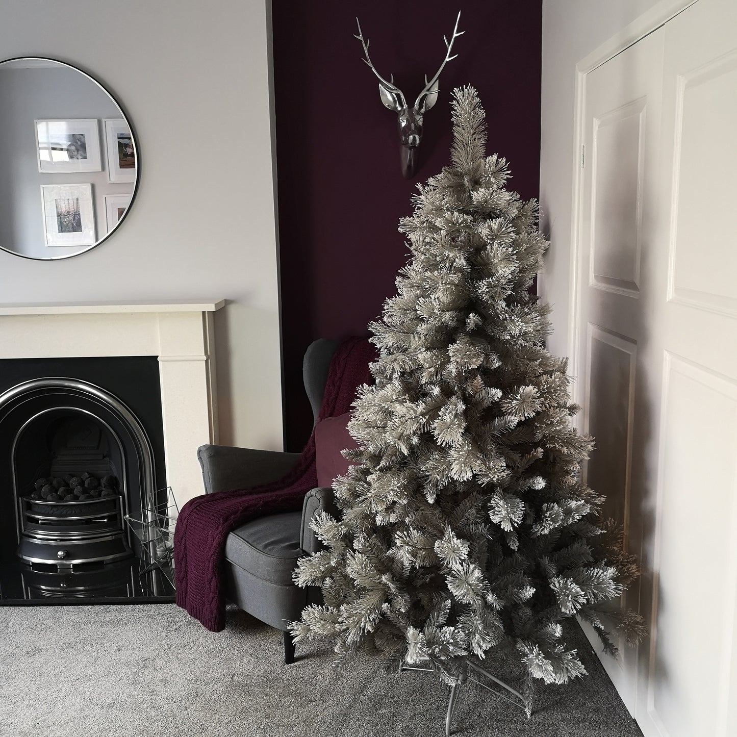 6ft, 7ft, or 8ft Premier Snow Fir Grey PVC Christmas Tree with Cashmere Tips