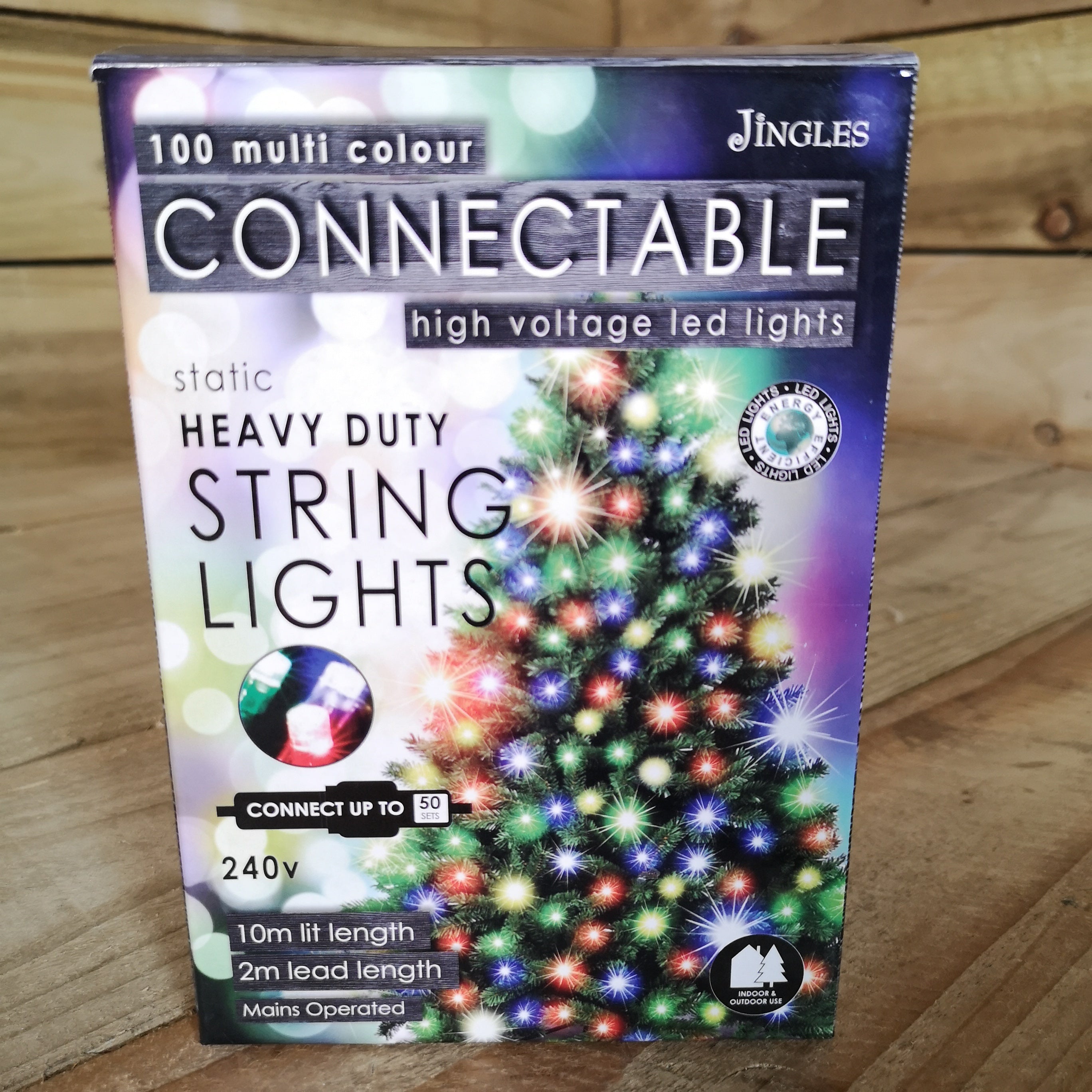 100 LED 10m Heavy Duty Static Connectable Christmas Lights in Multicoloured