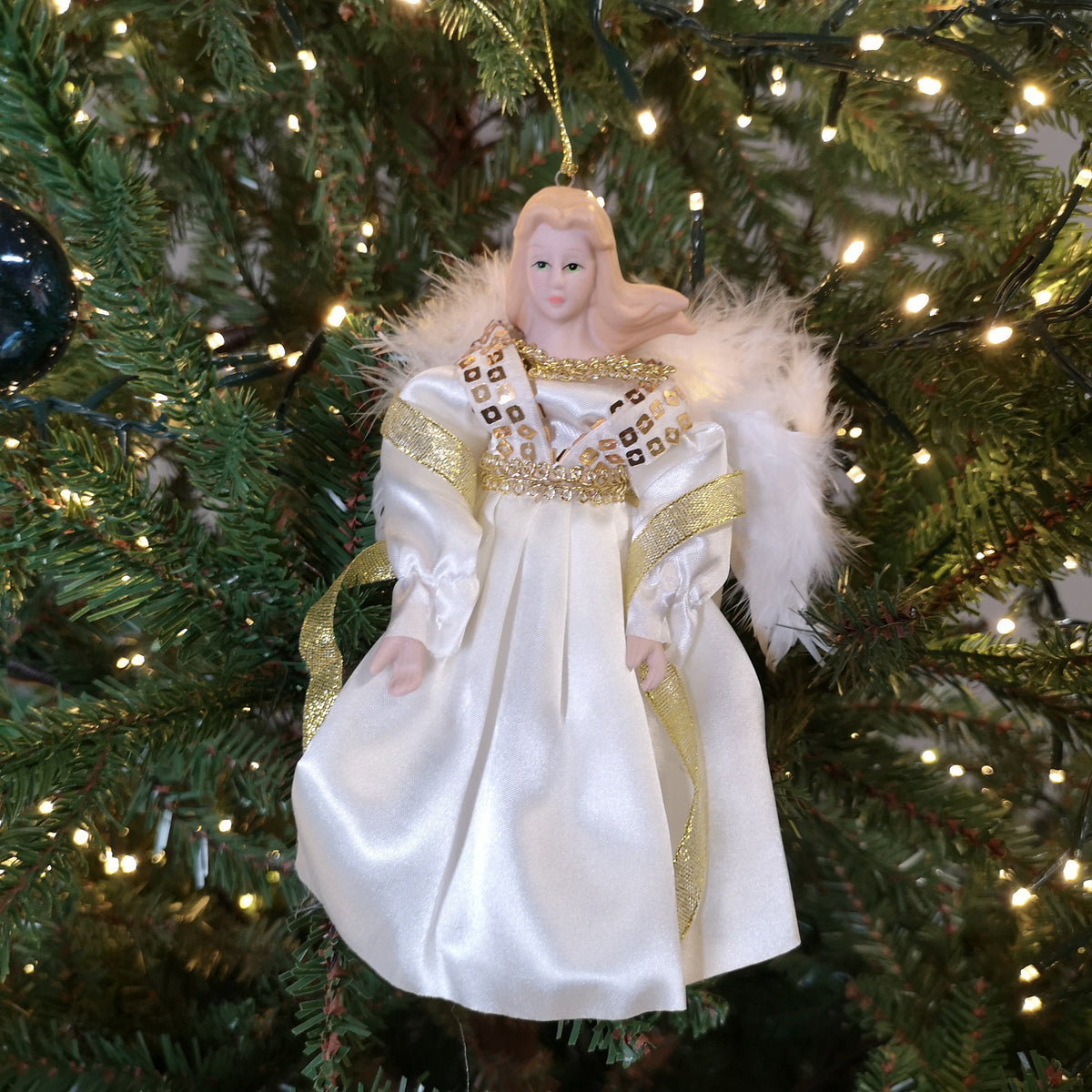 18cm Premier Bauble Tree Topper Angel Christmas Decoration in Ivory & Gold