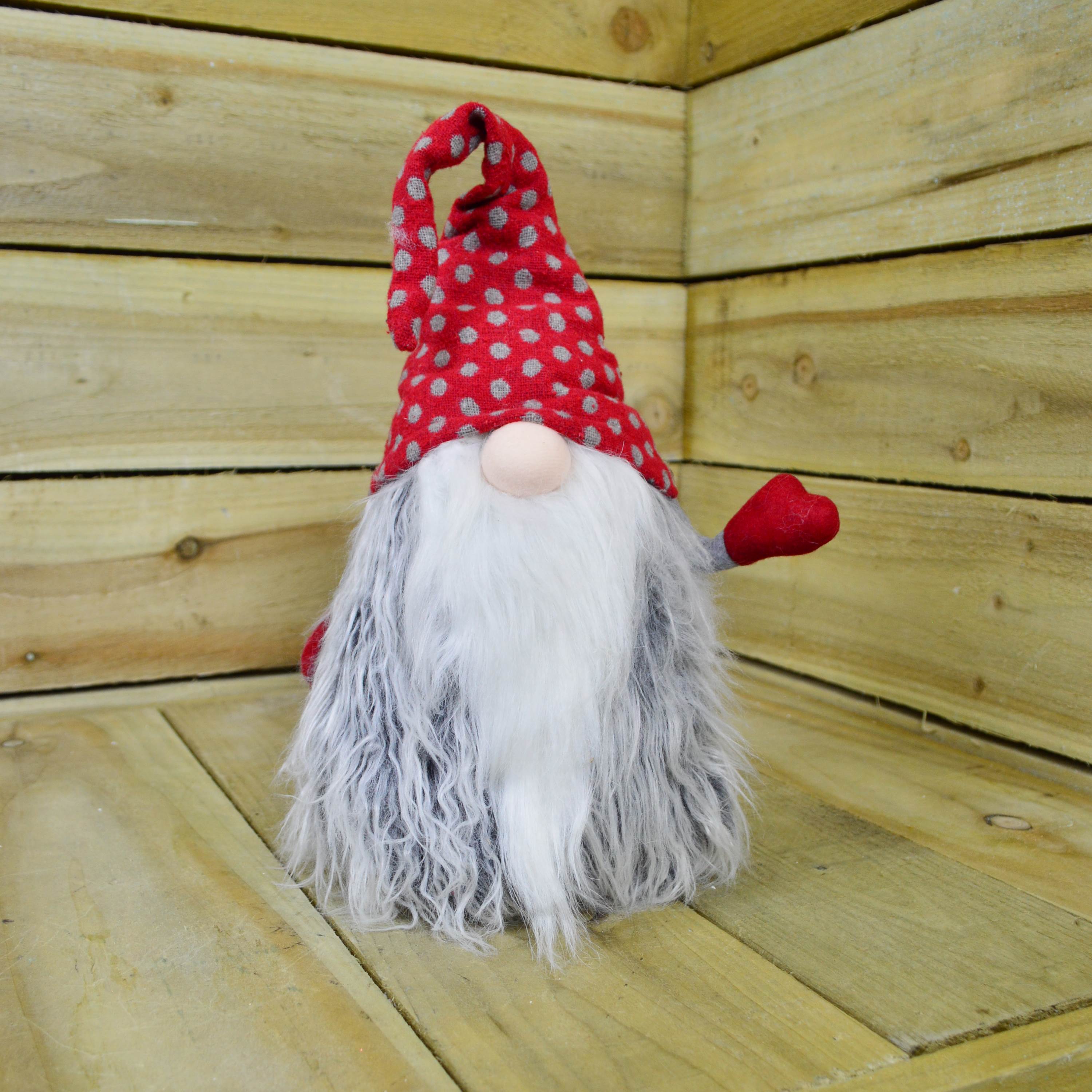 Large Festive 52cm Cuddly Gonk Indoor Christmas Decoration - Red Hat Grey Spots