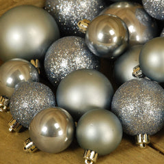 30pcs Assorted Shatterproof Baubles Christmas Decoration in Steel Blue