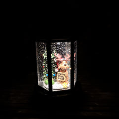 18cm Battery Operated LED Christmas Glitter Water Spinner Black Lantern Dog & Tree Scene