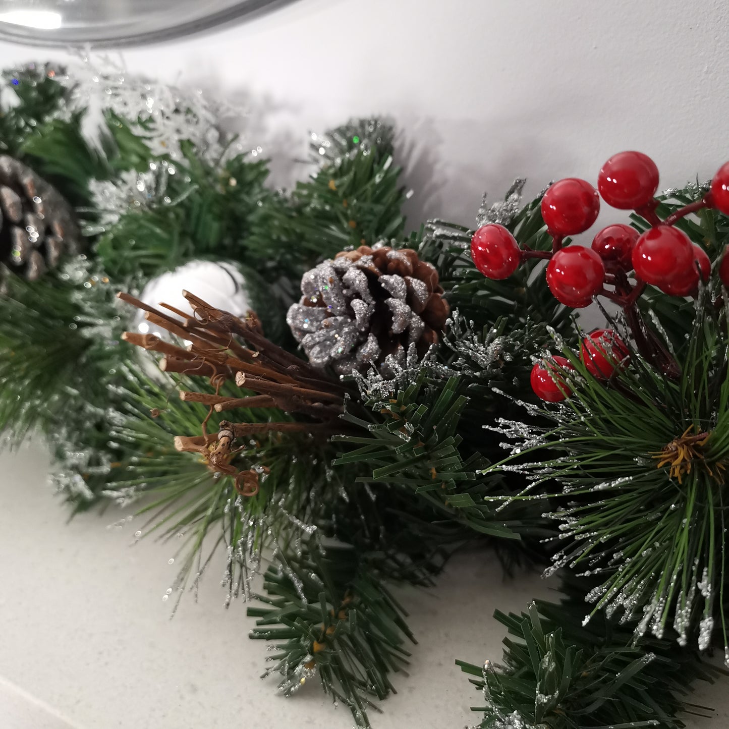 Premier 180cm (6ft) Festive Silver Dressed Christmas Garland With Berries Pinecones And Silver Baubles