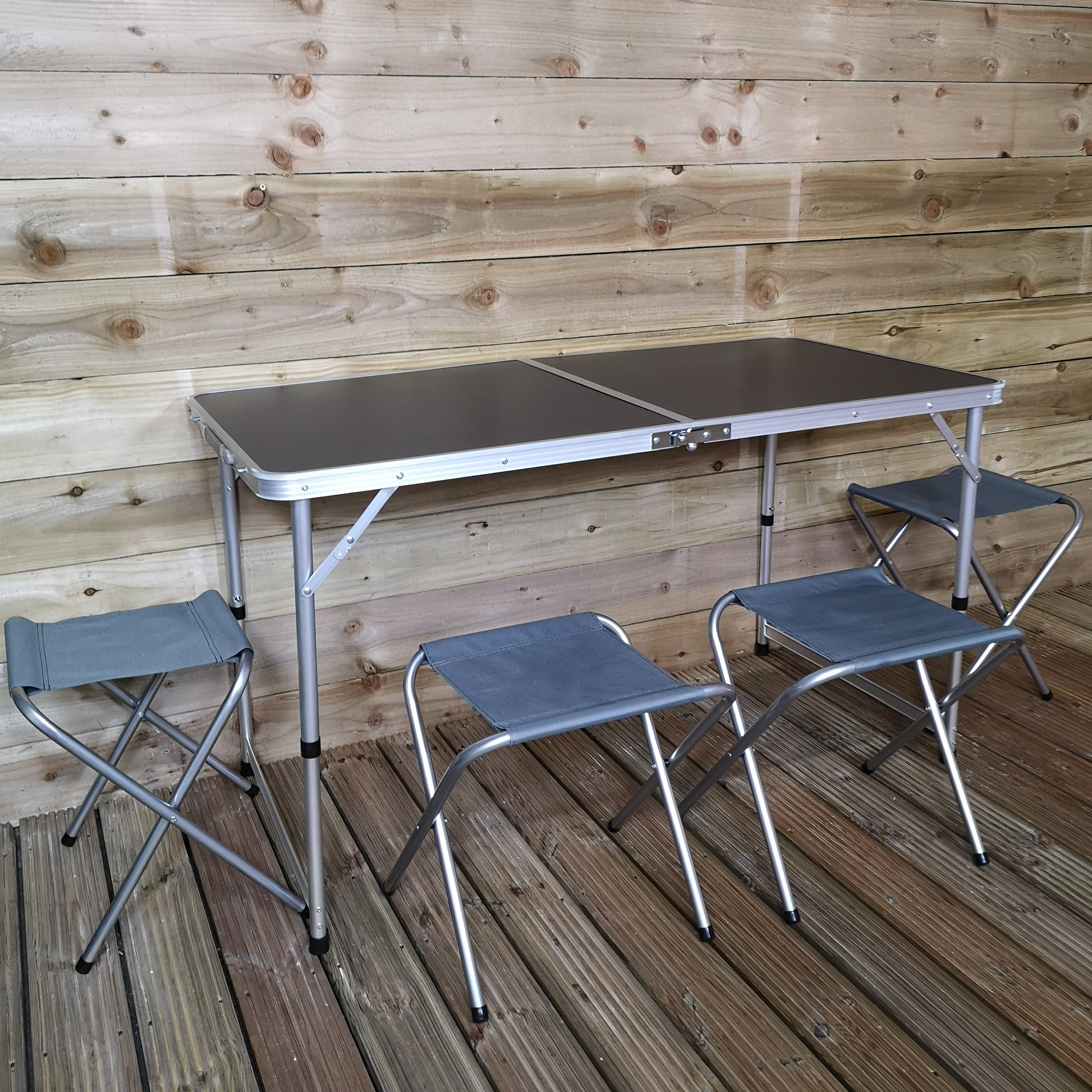 5pc Folding Camping Table & Chair Set in Grey for Indoor or Outdoor Use