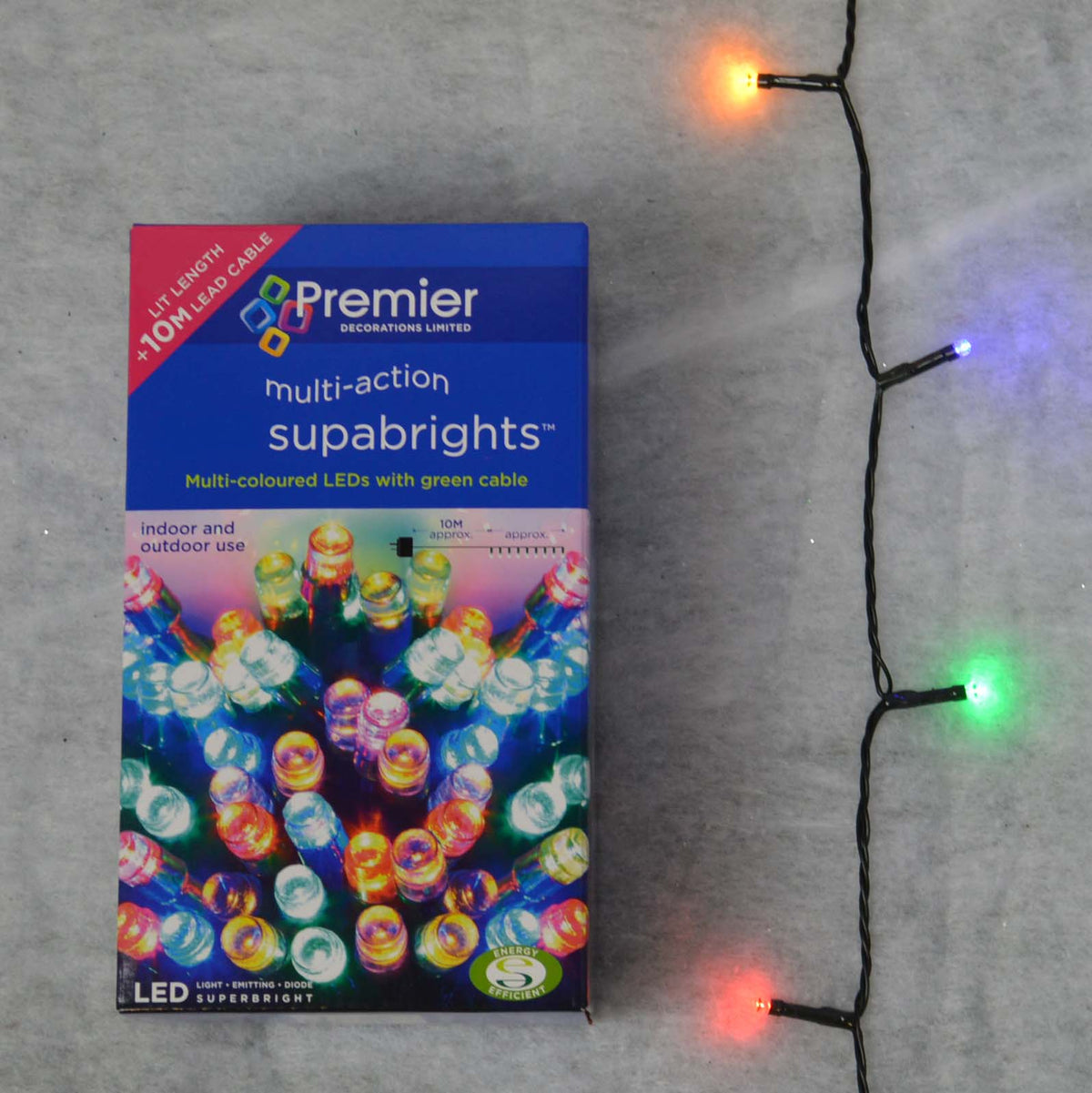 Premier Supabright LED Christmas Lights - Choice of Colours - Green Wire