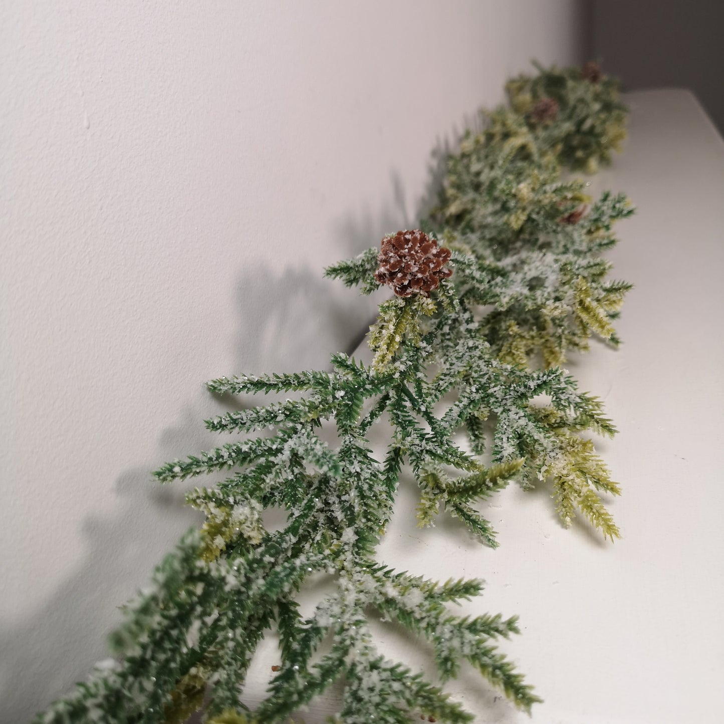 160cm Realistic Look Christmas Green Spruce Garland with Frosting and Plastic Pine Cones