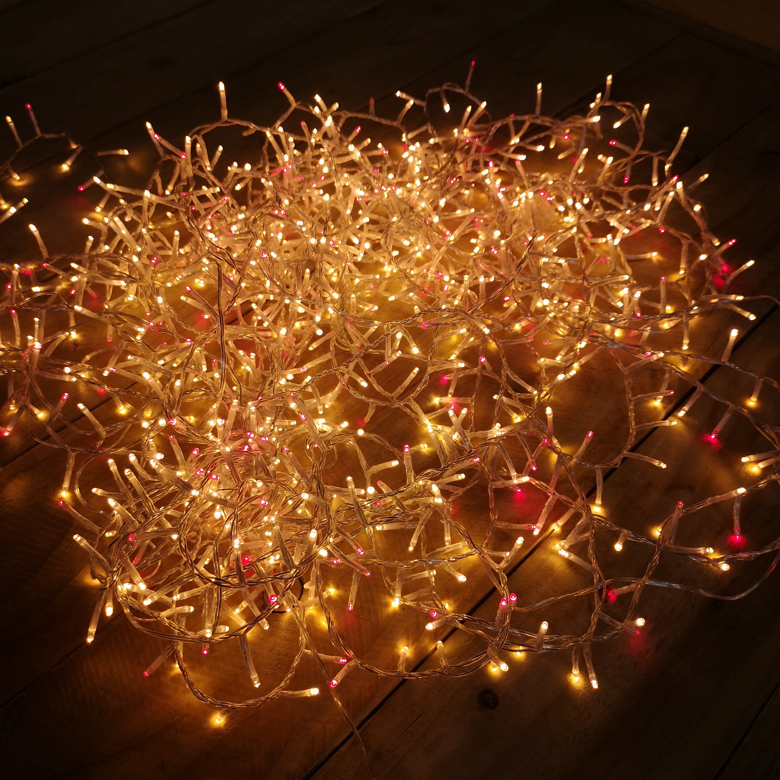1000 LED 25m Indoor Outdoor Christmas Multi Function Mains Operated String Lights with Timer & Clear Cable in Red & Vintage Gold