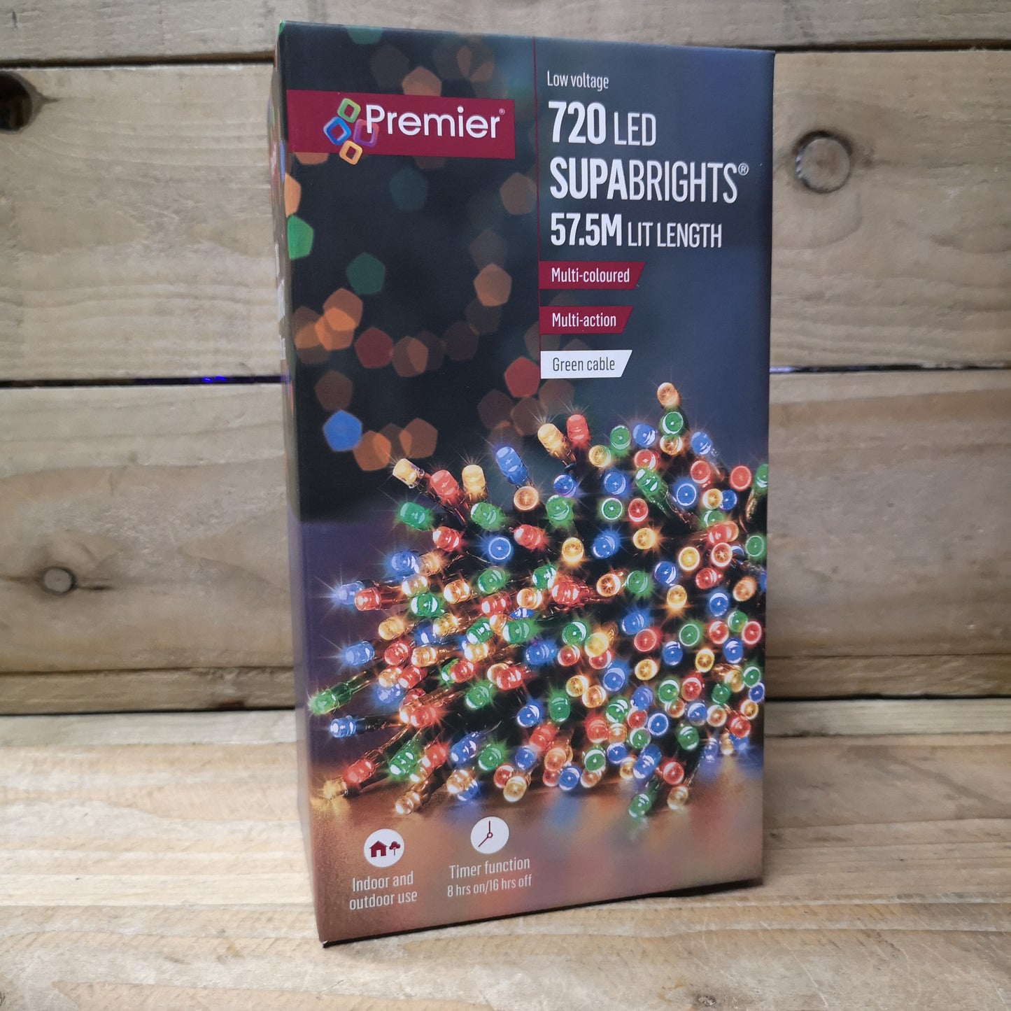 720 LED 57.5m Premier SupaBrights Indoor Outdoor Christmas Multi Function Mains Operated String Lights with Timer in Multicoloured