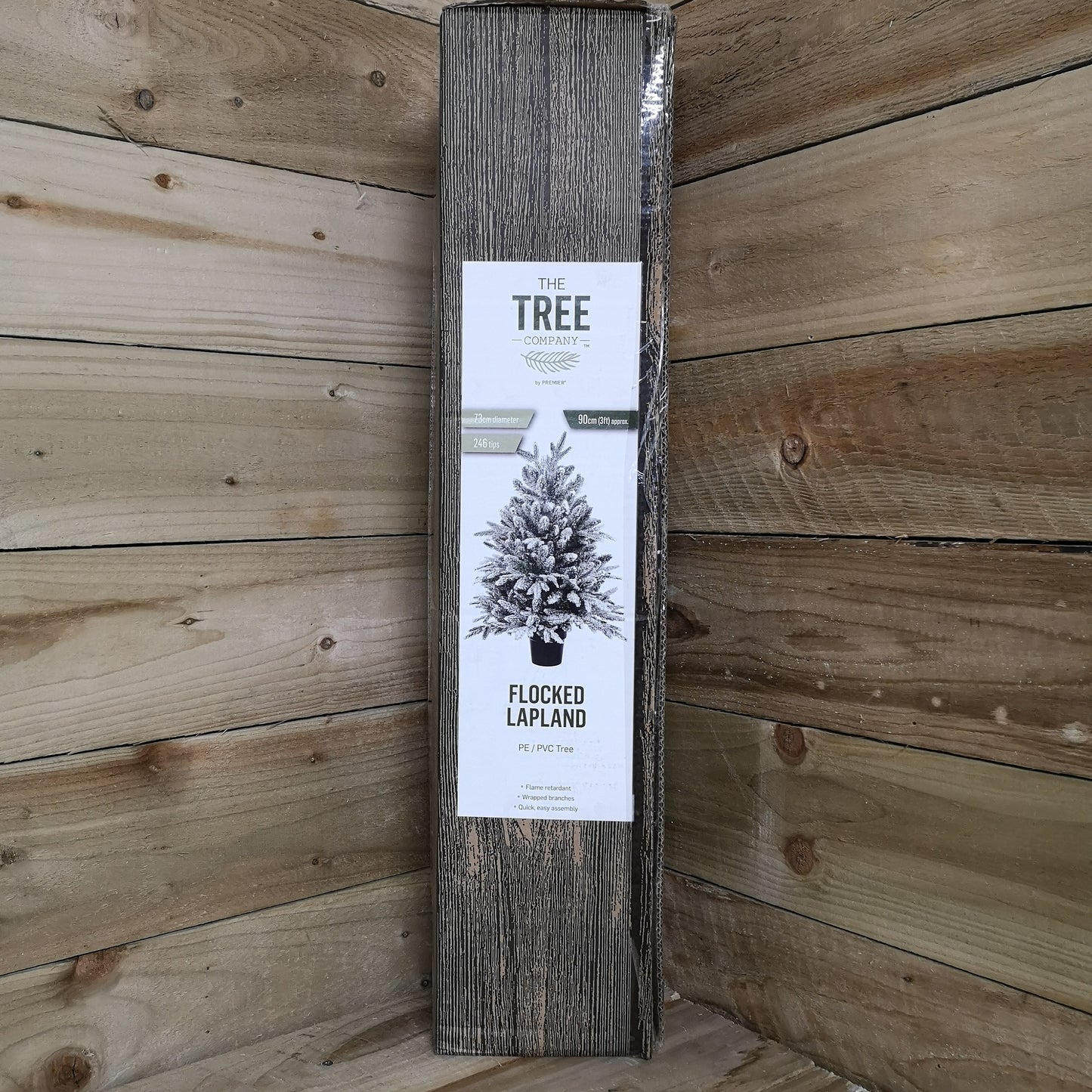 90cm Flocked Lapland 3ft Mini Christmas Tree in Pot 246 Tips No Decorations Snow