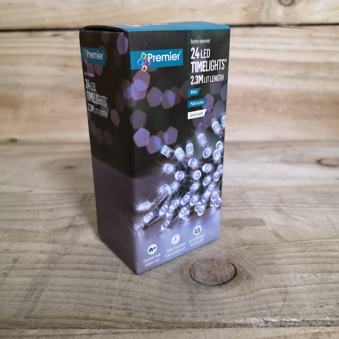 24 LED 2.3m Premier Christmas Indoor Outdoor Multi Function Battery Operated String Lights with Timer in Cool White