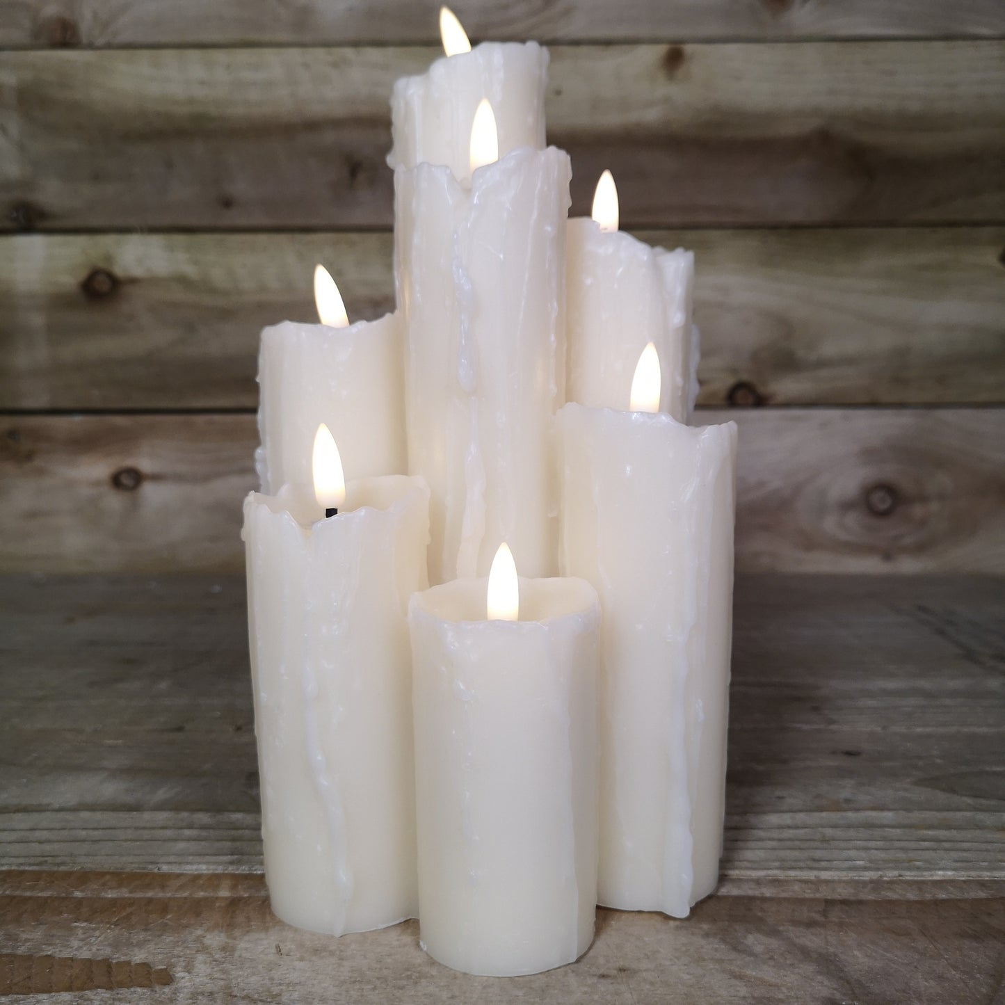 7 Flame Battery Operated Melted Edge Christmas Wax Candle with Timer