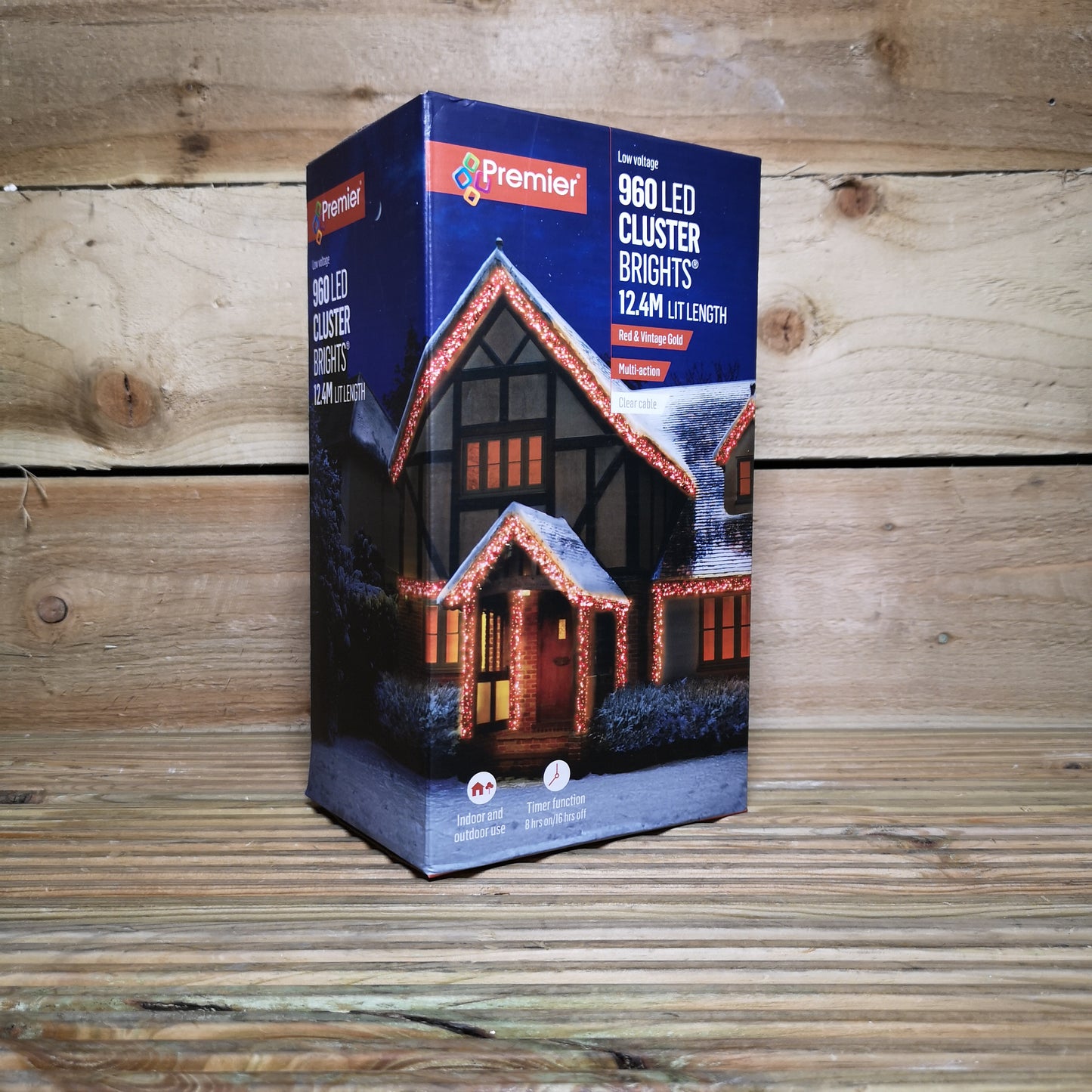 960 LED 12m Premier Cluster Indoor Outdoor Multi Function Mains Operated Christmas Lights with Timer on Clear Cable in Red & Gold