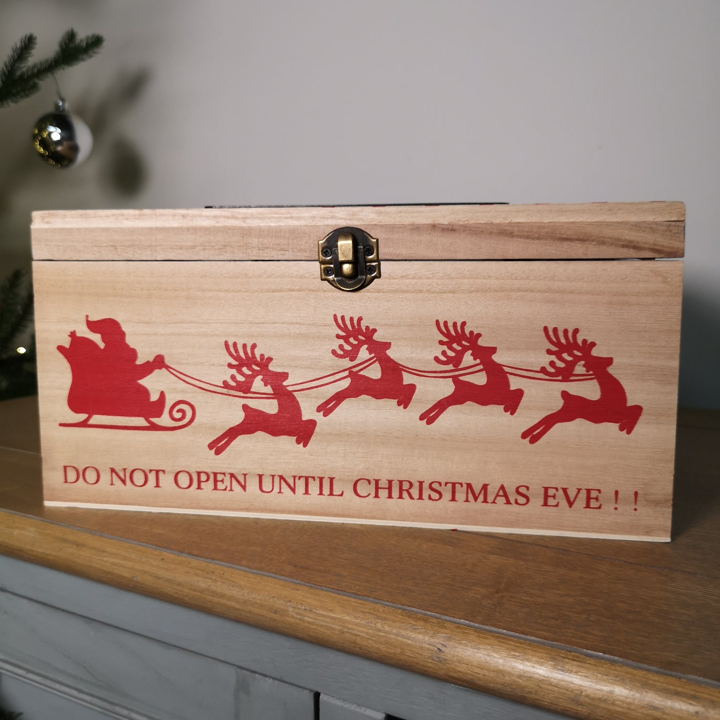 30cm Wooden Christmas Eve Gift Box with Personalisable Name Plate