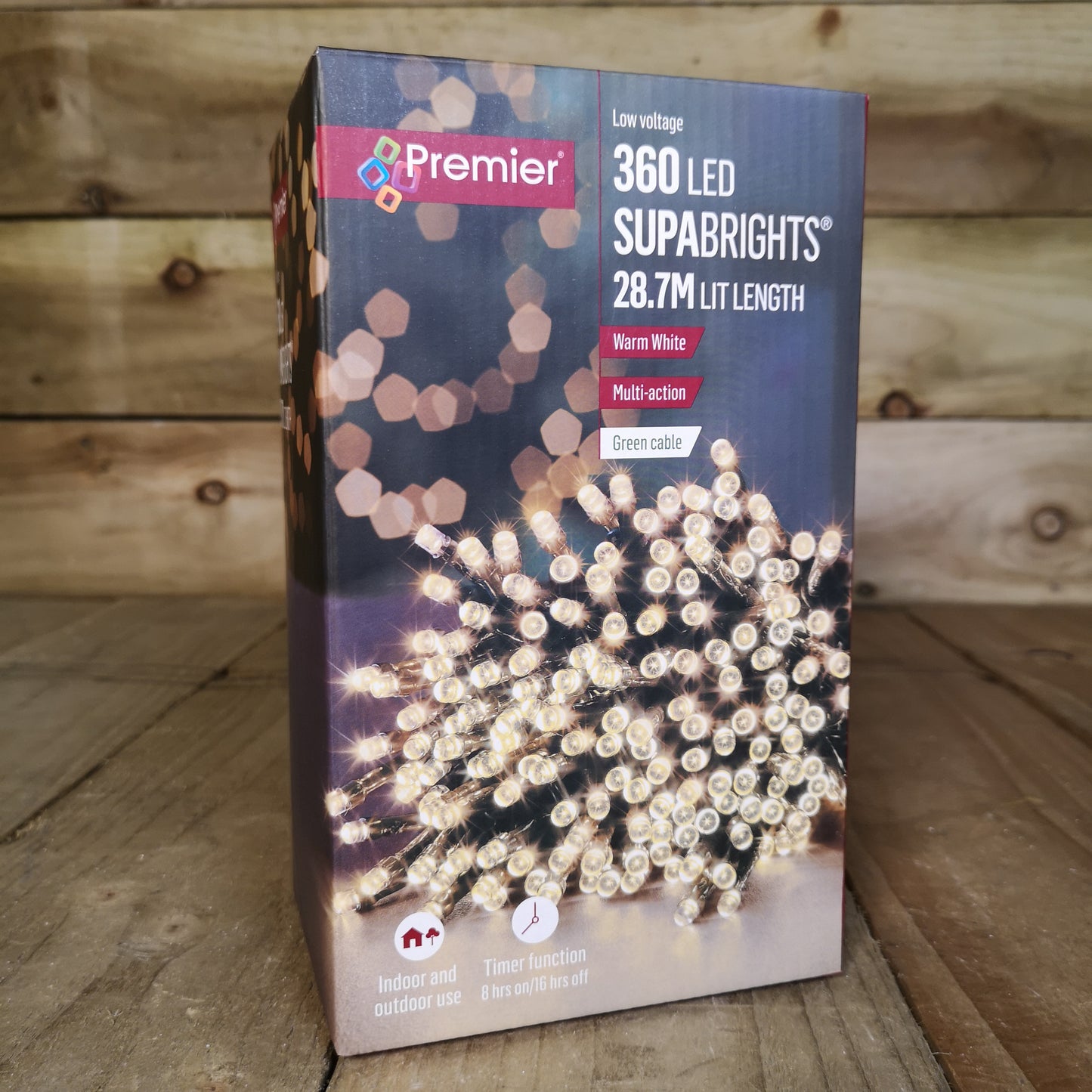 360 LED 28.7m Premier SupaBrights Indoor Outdoor Christmas Multi Function Mains Operated String Lights with Timer in Warm White