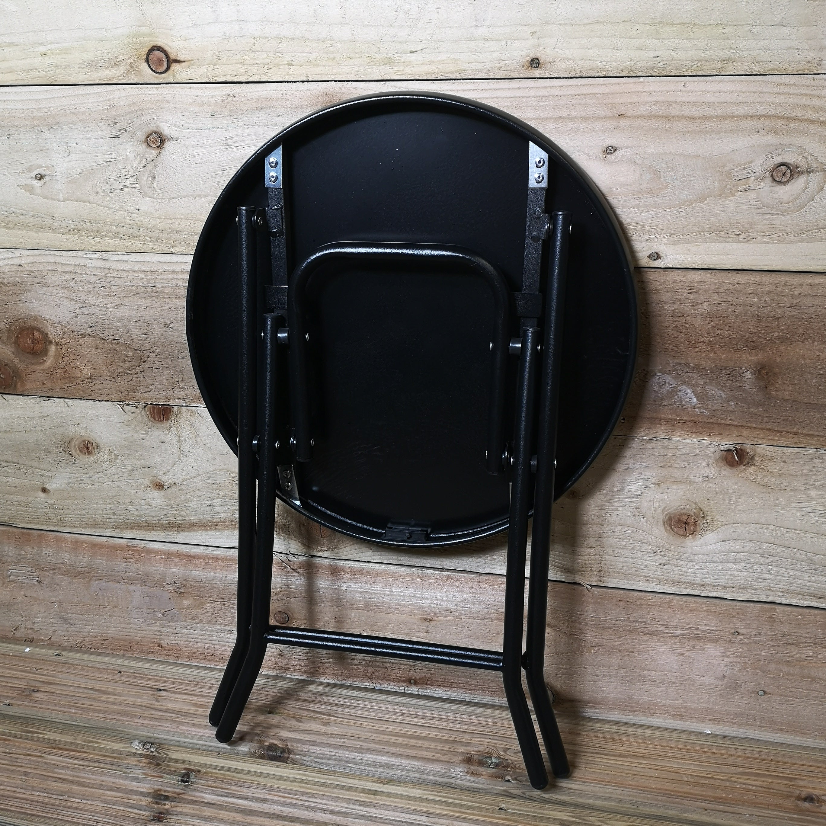 40 x 46cm Round Black Glass Folding Garden Furniture Side Table